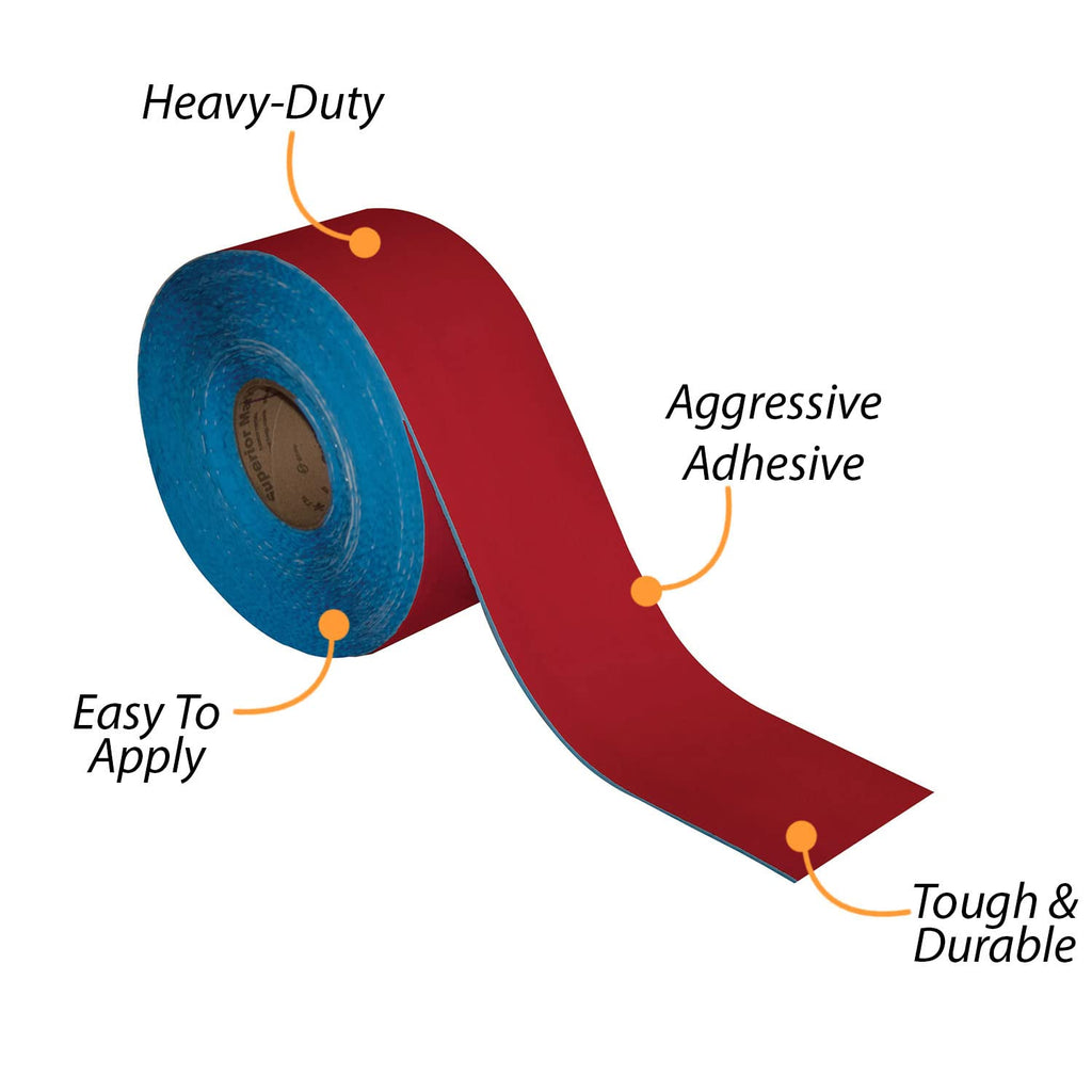 SmartSign Red 4 inch x 100 feet Floor Marking Tape, 32 mil Vinyl Floor Tape, Superior Mark Industrial Use Safety Tape with Beveled Edges, Strong Adhesive, for Gym/Warehouse/Courts