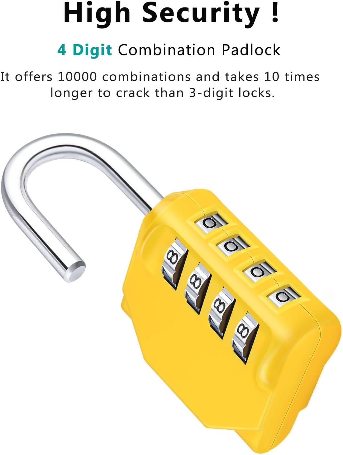 ZHEGE Combination Lock, 4 Digit Combination Padlock Outdoor, School Lock, Gym Locks (Yellow)