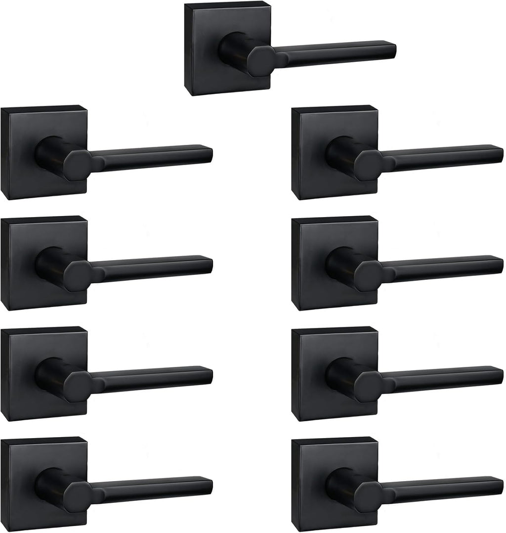9 Pack Dummy Door Levers in Matte Black, Heavy Duty Interior Handle Lock for Closet Pantry, Non-Turning, Single Sided, Reversible for Left/Right Hand