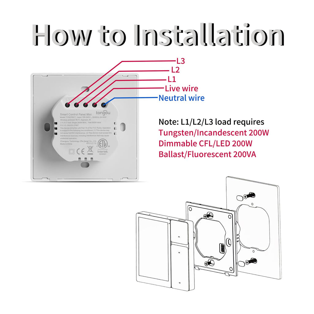 DIY WiFi Smart Switch, 3-Switch Smart Home Control Panel Mini, 3.5 inch with LCD Touchscreen and Sigmesh, IR Remote Control, Tuya/Smart Life App, Partition Control, FCC Certificated, ETL Listed