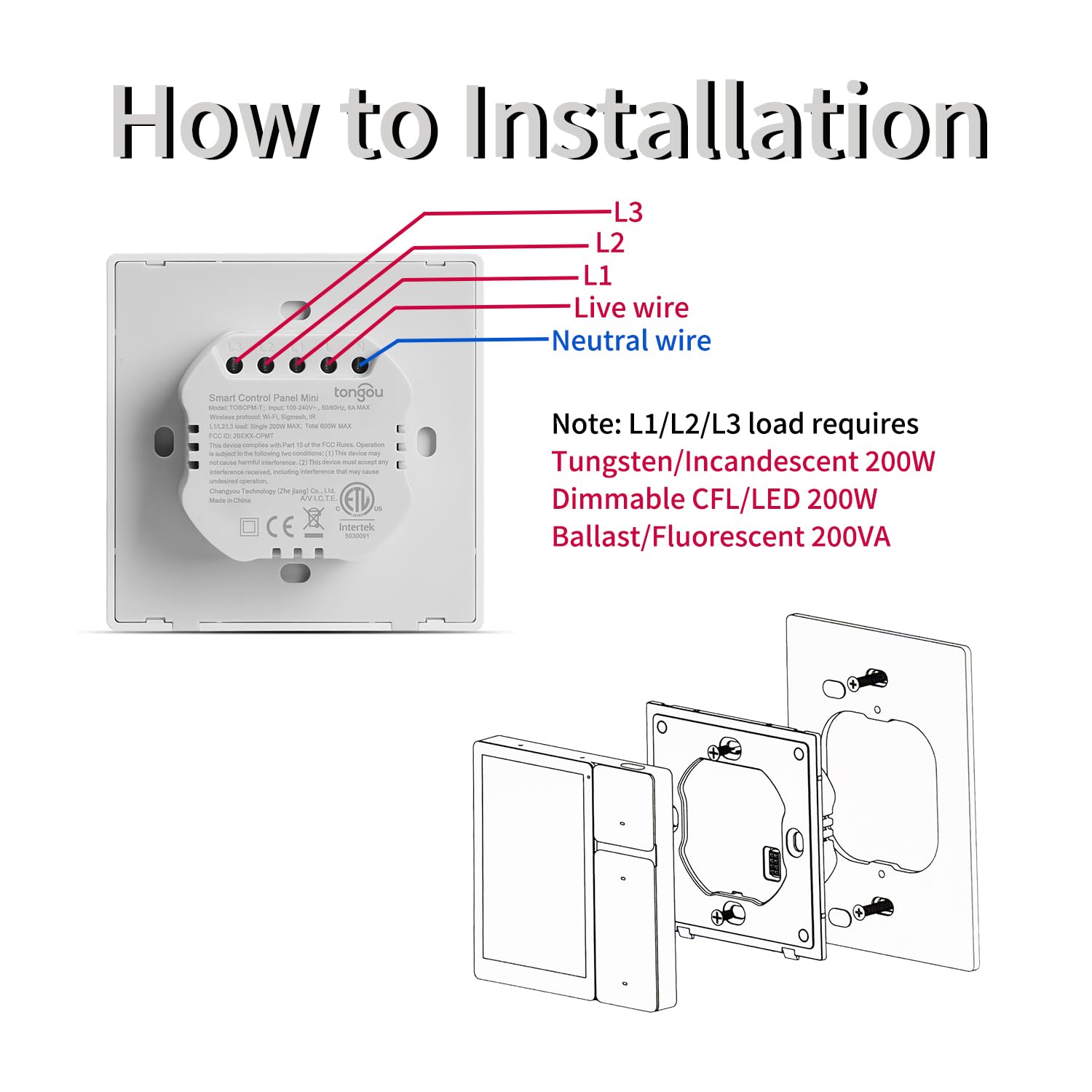 DIY WiFi Smart Switch, 3-Switch Smart Home Control Panel Mini, 3.5 inch with LCD Touchscreen and Sigmesh, IR Remote Control, Tuya/Smart Life App, Partition Control, FCC Certificated, ETL Listed