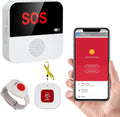 WiFi Pager, Caregiver Pagers Life Alert Systems for Seniors no Monthly Fee, 1 Receiver and 1 SOS Panic Button & 1 Watch Pager, Compatible with Tuya Smart/Smart Life APP