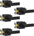 Passage Door Lever, 5 Pack Matte Black Interior Door Handles for Hallway and Closet, Heavy Duty Square Interior Keyless Door Handles Non-Locking Door Knobs for Right & Left Side Door