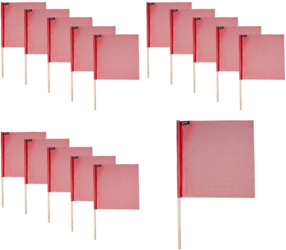 Mytee Products (16 Pack) 18"x18" Red Safety Flags for Truck Loads w/Dowel - DOT Compliant Jersey Mesh Warning Flags on Stick for Oversize Wide Load, Construction, Road Traffic, Pedestrian Signs