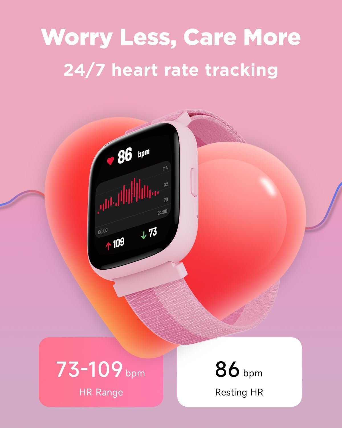 BIGGERFIVE Smart Watch for Kids, 1.8" Fitness Tracker Watch Pedometer, Heart Rate, IP68 Waterproof, Sleep Monitor, Calorie Step Counter, 5 Puzzle Games with/Without APP for Girls Teens 5-16, Nylon