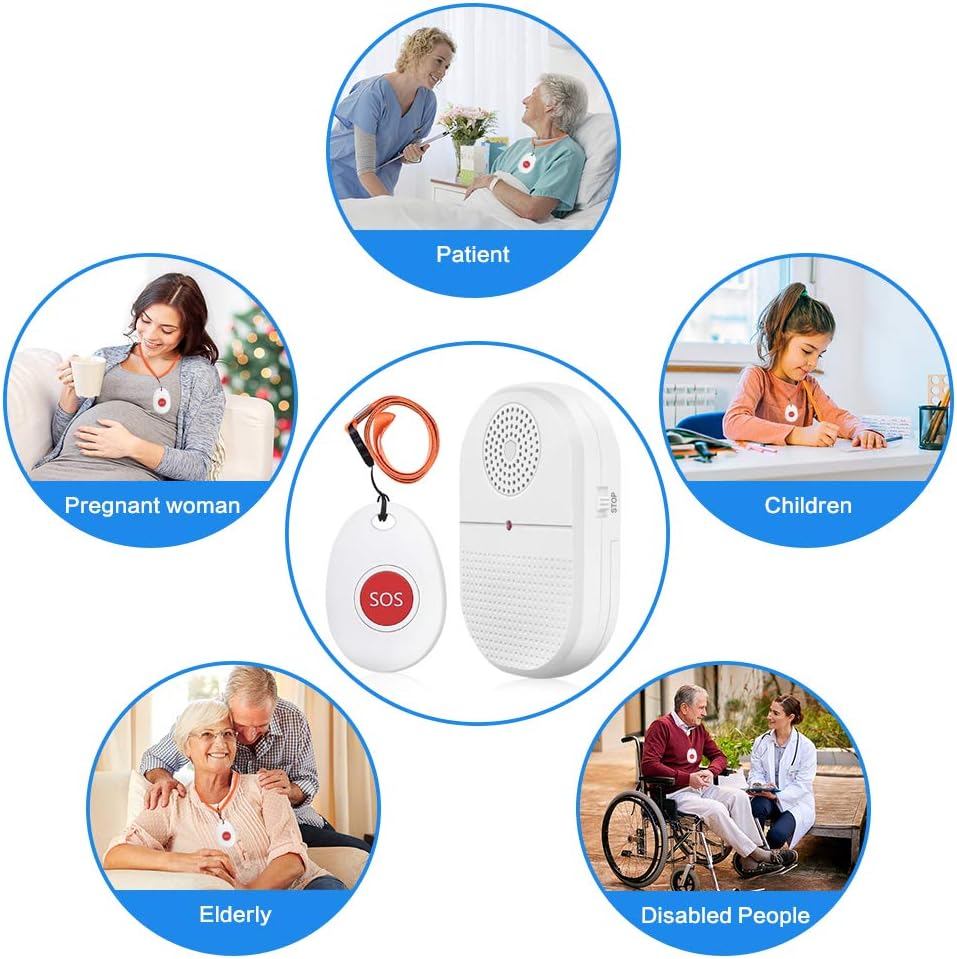 ChunHee Wireless Caregiver Pager Call Button Nurse Alert System Call Bell for Home/Elderly/Patient Emergency Vibration Pager 1 Transmitter+1 Receiver(800+Feet Operating Range)