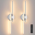 Rechargeable Battery Operated Wall Sconce Set Of Two, Chrome Wireless LED Wall Sconces With Remote Control, Dimmable 3 Colors Cordless wall lights for Living Room, bedroom, Hallway, 23.6 Inch ( 2pcs)