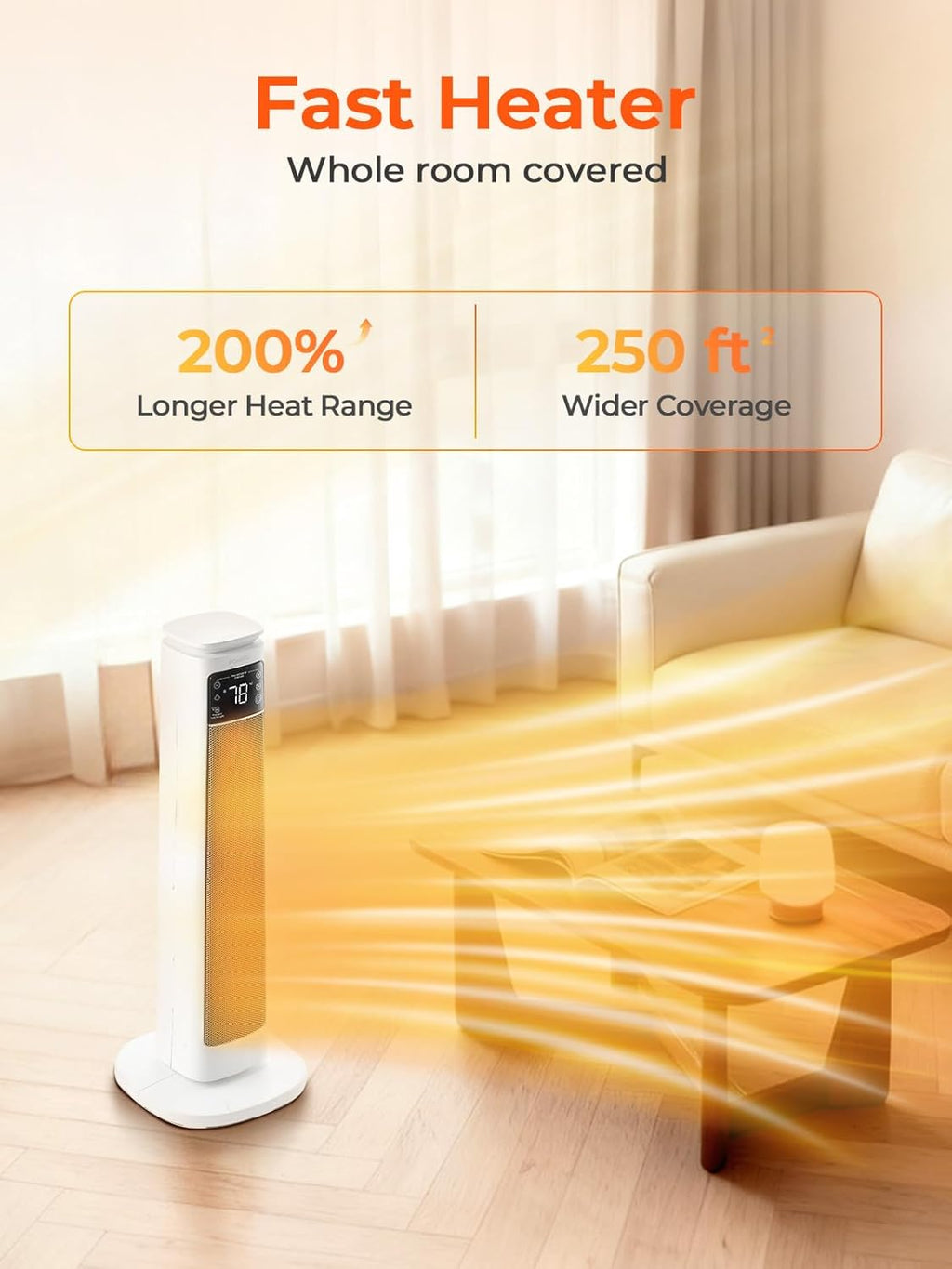 Space Heater for Large Room, FOHERE 24" Electric Heaters for Indoor Use with Thermostat and Remote, 70° Oscillation, 12H Timer, Overheat and Tip-Over Protection, Fan Mode for Home Bedroom Office