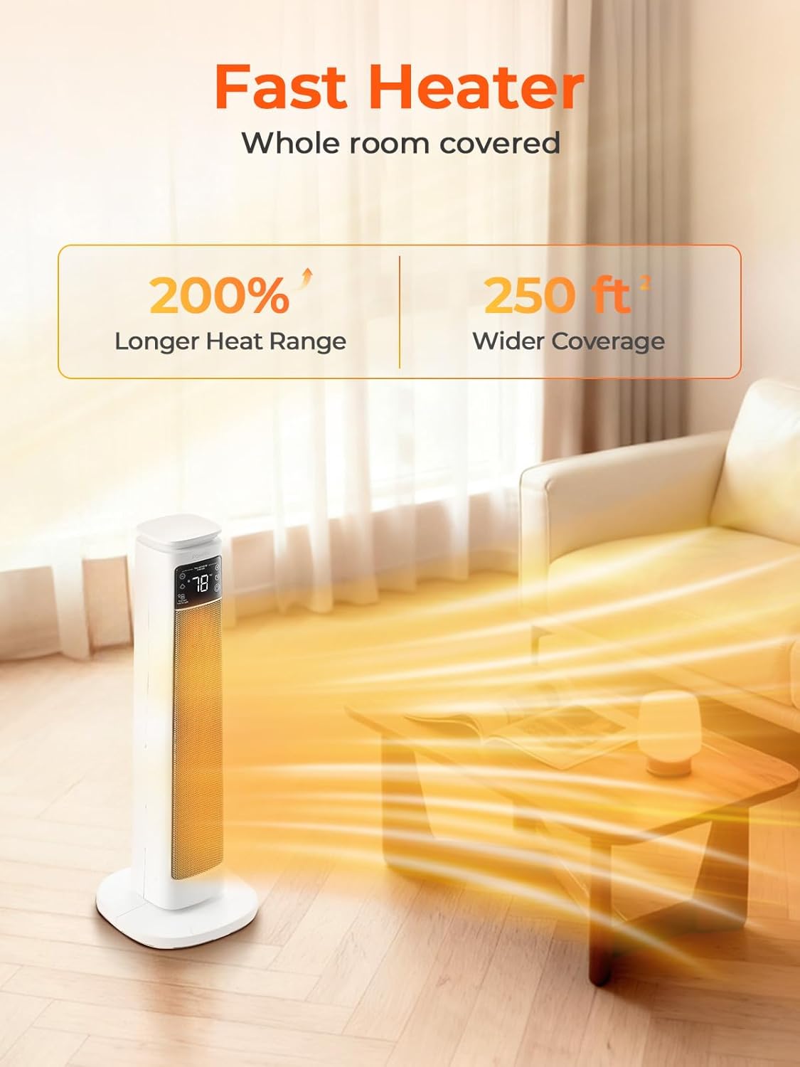 Space Heater for Large Room, FOHERE 24" Electric Heaters for Indoor Use with Thermostat and Remote, 70° Oscillation, 12H Timer, Overheat and Tip-Over Protection, Fan Mode for Home Bedroom Office