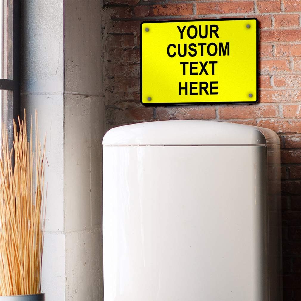 Aluminum Weatherproof Metal Sign Multiple Sizes Custom Personalized Text Here Yellow Black Caution Horizontal Street Signs 14x10Inches