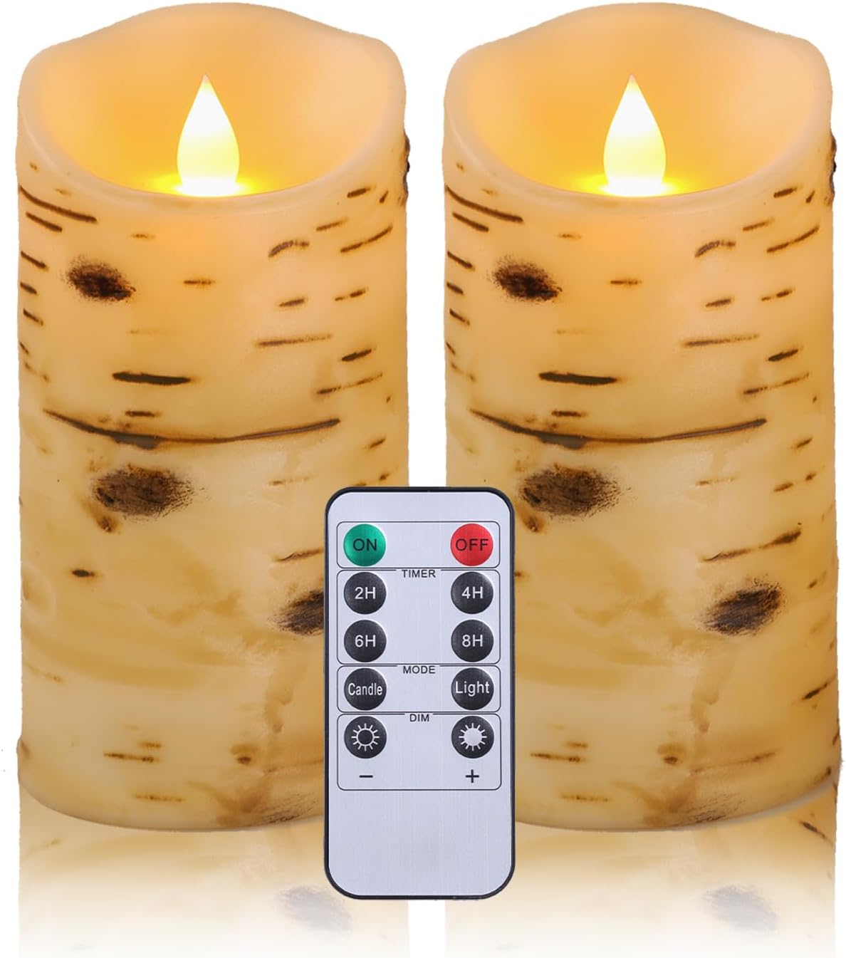 Comenzar Comezar Flameless Candles Birch Candles Fake Candle Rustic Decor Birch Grain Candles Battery Operated Candles with Remote Timer (D:3.25"" × H:6"") Pack 2