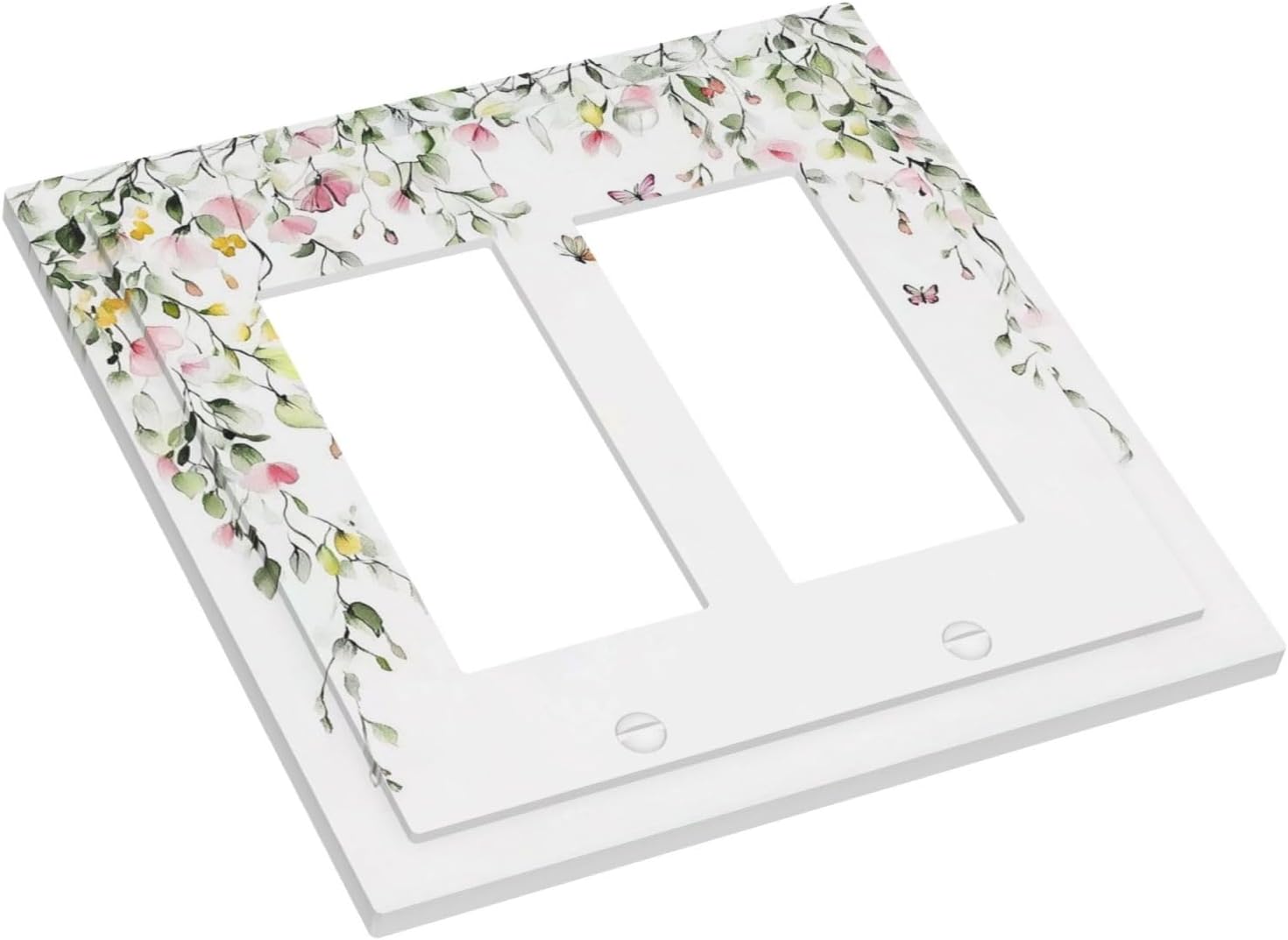 Watercolor Flowers Vine Colorful Butterfly Floral Decorative Outlet Covers 2 Gang Double Gfci Rocker Electrical Wall Panels Light Switch Cover Plate For Bed Room Living Room Decor