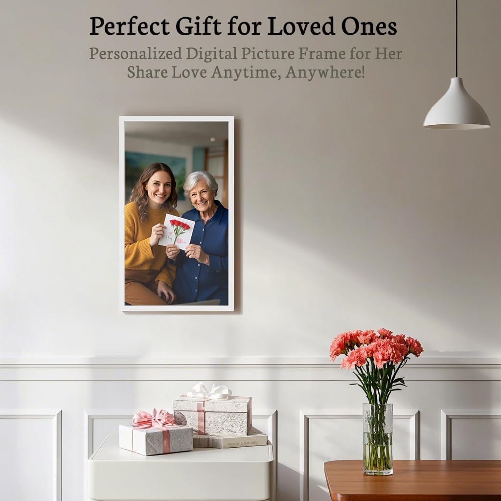 BSIMB Large Digital Picture Frame 21.5 Inch, 64GB Touchscreen 1920x1080 FHD WiFi Digital Photo Frame Electronic Remote Control, Share Pictures/Videos via App/USB/SD Easy Setup Gifts for Mom, White
