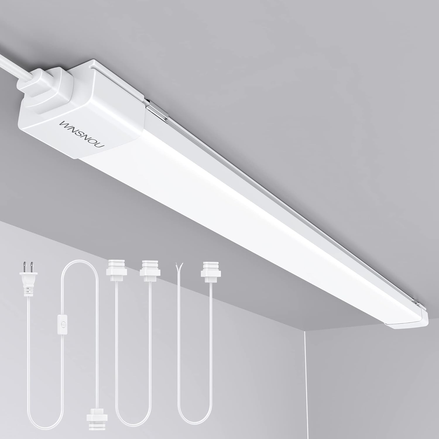 LED Shop Light With Plug, 4FT Waterproof Linkable Tube, 36W Cabinet Lighting 5000K Wired Electric Ceiling With ON/Off Switch, 4000LM Closet Light for Workshop, Room