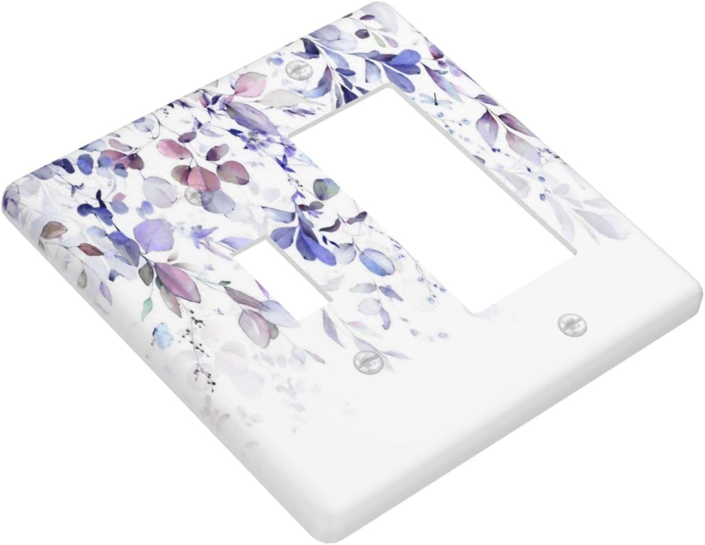 Purple Eucalyptus Watercolor Floral Rustic Leaf Outlet Covers 1 Toggle 1 Rocker Combination Decorative Wall Plate Electrical Switch Plates Light Switch Cover Plate for Farmhouse Home Decor