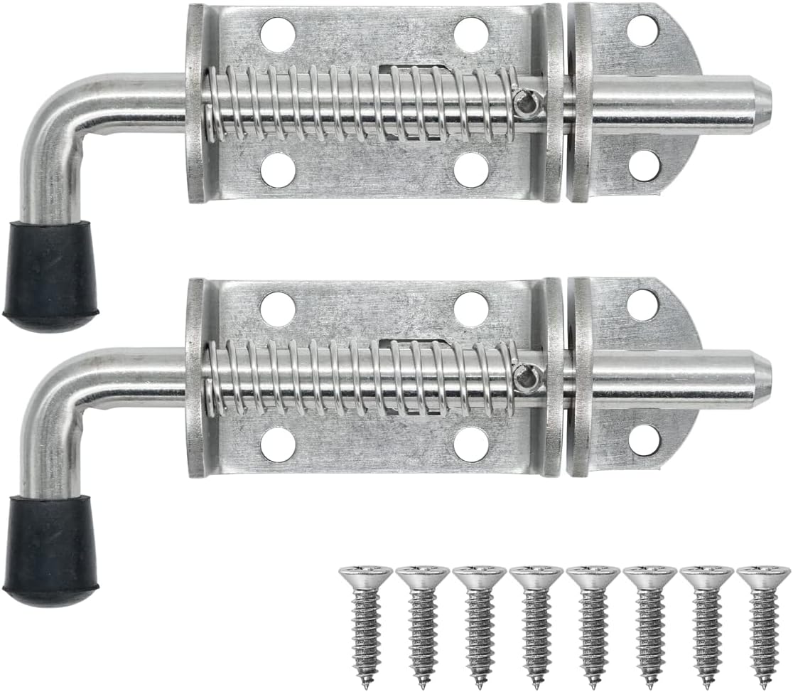 JQK Spring Loaded Barrel Bolt Latch, Heavy Duty 304 Stainless Steel Thickened 3mm Door Lock, 6.3 Inch Brushed Finished, HSB410-P2