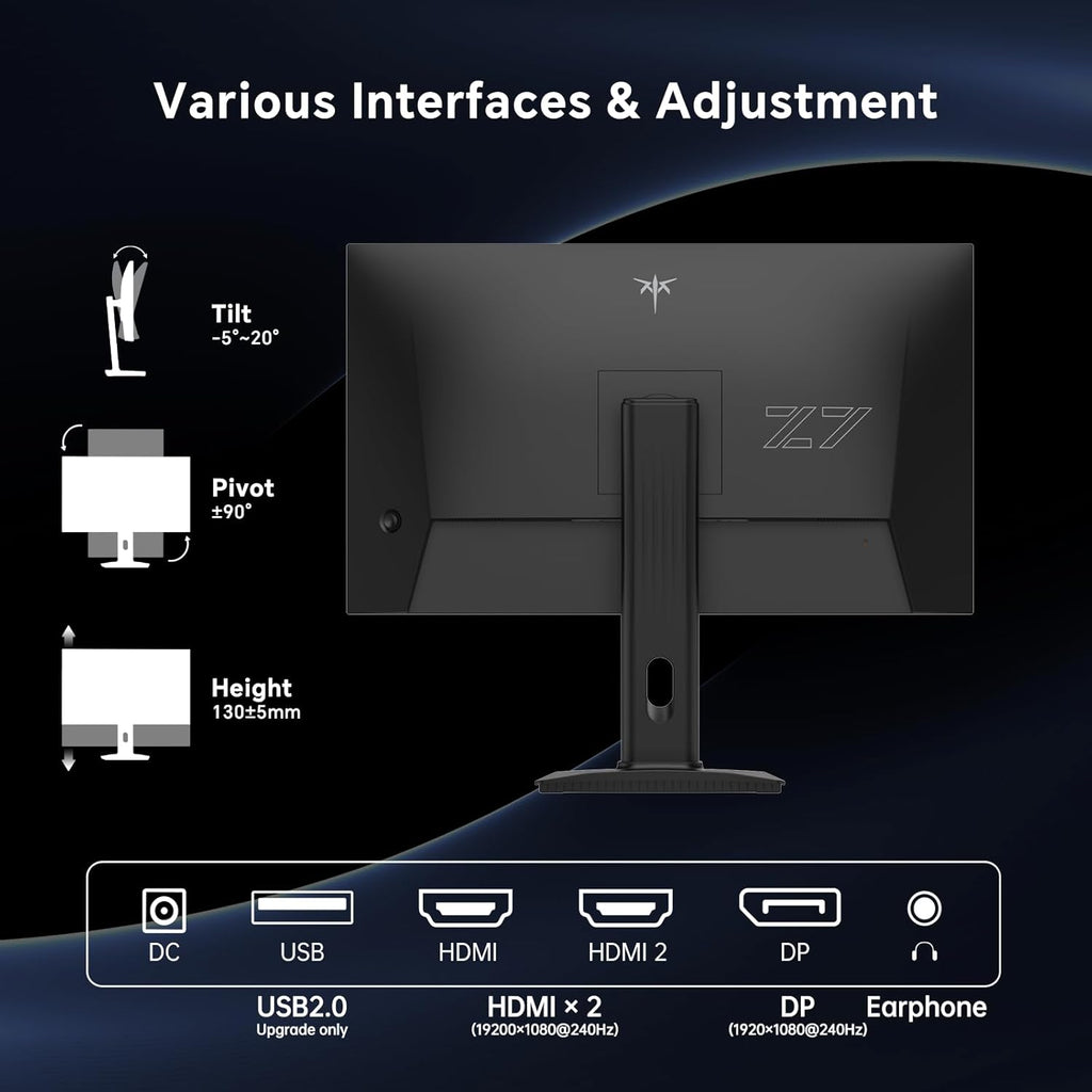 KTC 27 Inch Gaming Monitor 240Hz, FHD 1080p Fast IPS Computer Monitor with Adaptive Sync, HDR, Height Pivot Tilt Adjustable, Vesa Mount, HDMI/DP/USB, H27F7