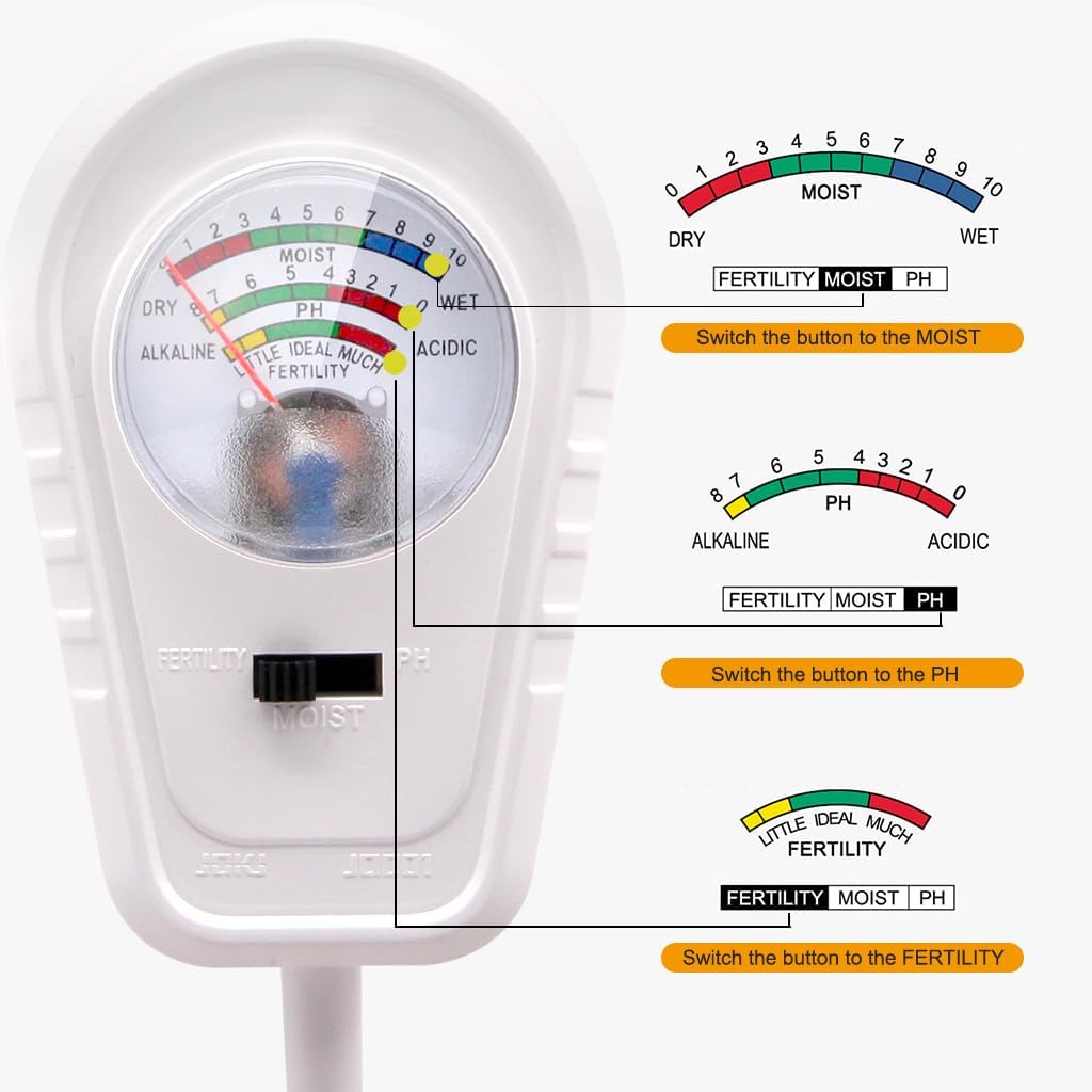 Soil Test Kit 3-in-1, Soil Moisture Meter, Soil PH Meter, Fertility Soil Tester, Soil Tester for Garden, Lawn, Farm, Outdoor & Indoor Use (Pearl White)