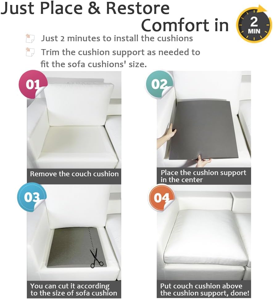 Couch Cushion Supports for Sagging Seat 22'' x 22'' High Density 40D Curved Foam Sofa Cushion Support Under The Saggy Pads Firmer Foam Lifters for Saggy Couch (Grey (Set of 1), 22 Inch * 22 Inch)