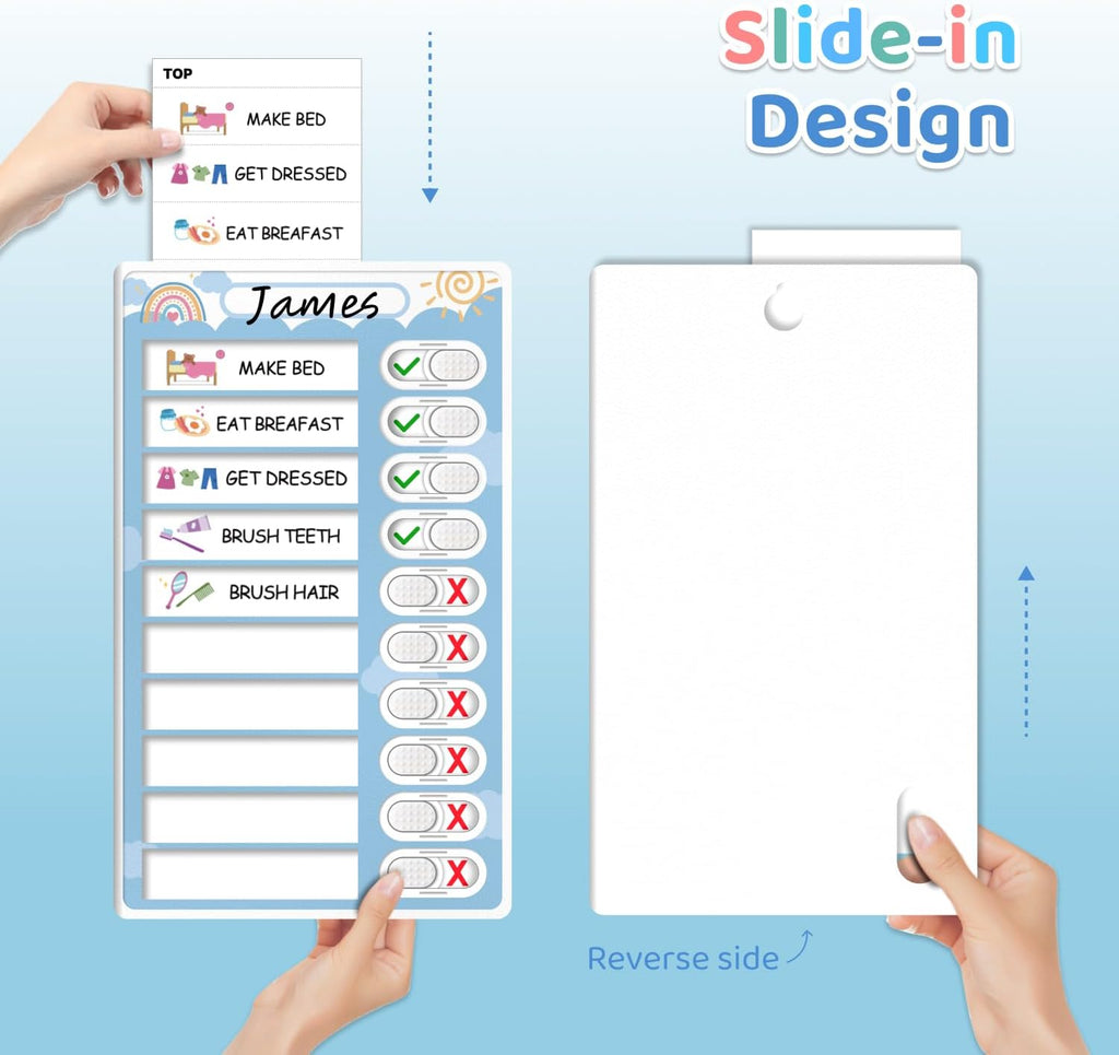 4 in 1 Namable Chore Chart for Kids, Dry Erase Morning/Bedtime Routine Chart for Kids for Refrigerator, Magnetic Visual Schedule for Kids Toddlers to Do List Checklist for Multiple Kids