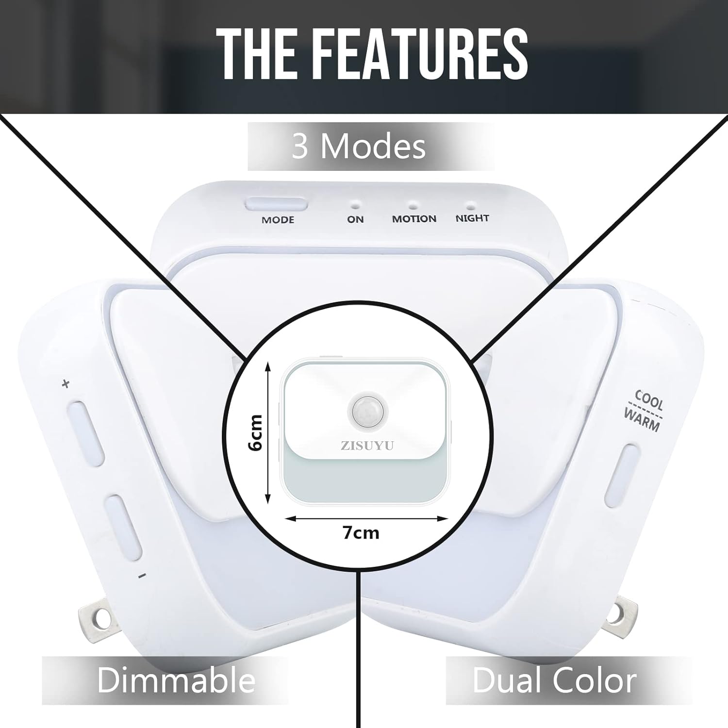ZISUYU Motion Sensor Night Light Plug in with 3 Modes,Dual Colors,Dimmable,UL-Certified,Dusk to Dawn Sensor Nightlight Plug into Wall Ideal for Home Bathroom Kitchen Hallway Stair Toilet 2 Pack