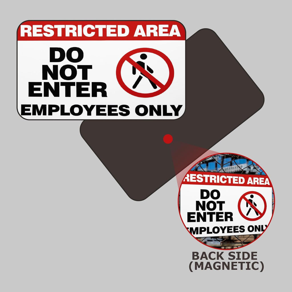 Restricted Area Sign, 3 Pack Magnetic Do Not Enter, Employees Only Signs, 10 x 7 Inch Premium Magnetic Signs, UV Protected, Waterproof, Weatherproof and Fade Resistant, Indoor & Outdoor