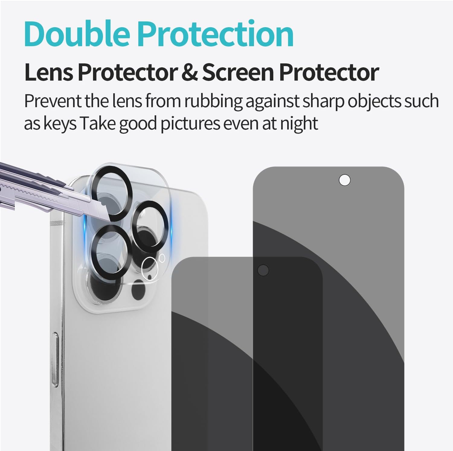 PEHAEL 2+2Pack for iPhone 15 Pro Privacy Screen Protector with Camera Lens Protector Full Coverage Anti-Spy Tempered Glass Film 9H Hardness Easy Installation Bubble Free [6.1 inch]