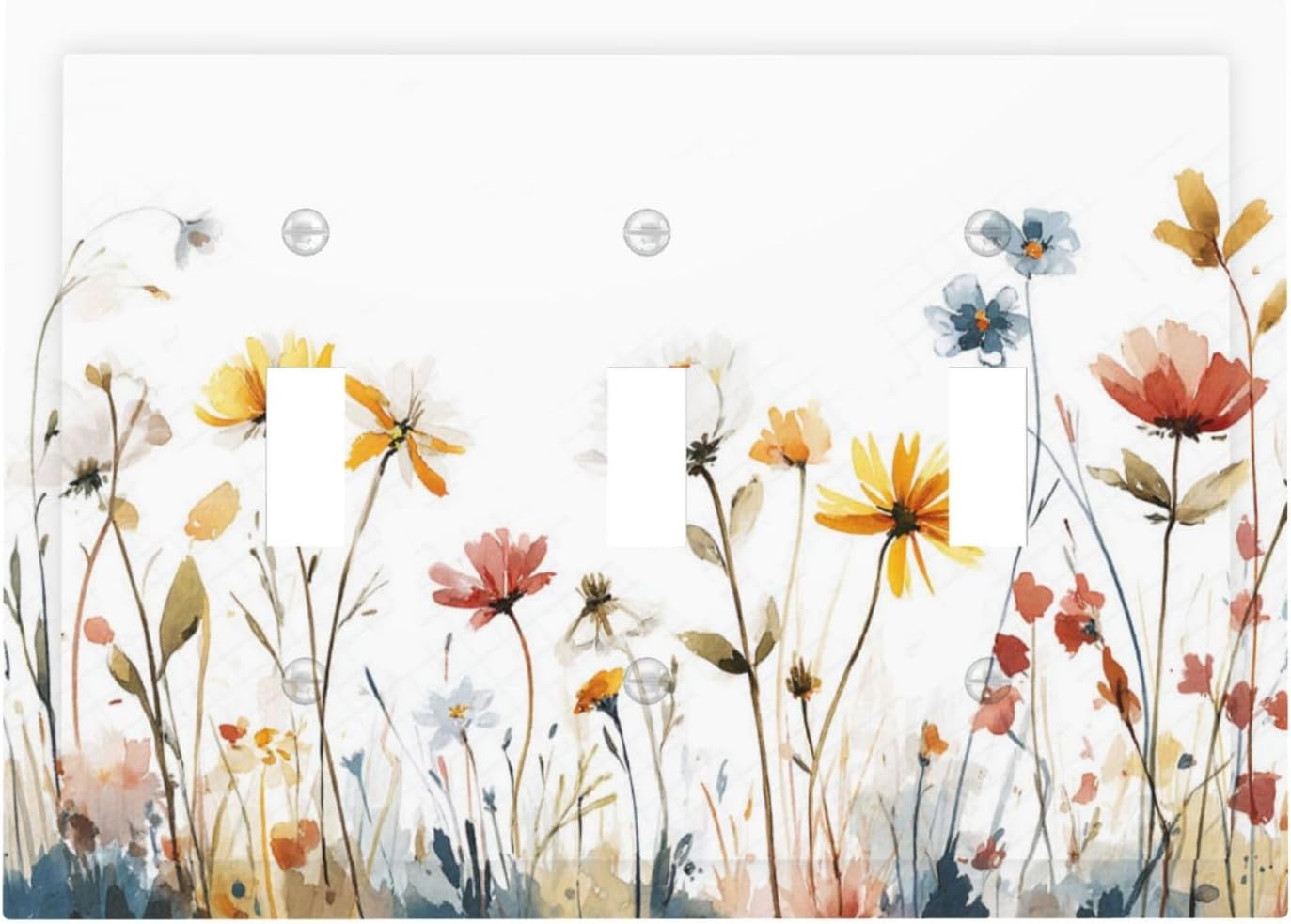 Watercolor Wildflower Colorful Floral Plant Decorative Switch Plates 3 Gang Wall Plate Triple Toggle Light Switch Cover Faceplate Electrical Wall Panels for Bed Room Living Room Decor