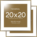 Homeforia 20x20 Picture Bronze Frames, High End Metal 20 x 20 Square Poster Frame with Mat 16 x 16 Photo, 20x20 Brass Frame Matted to 16x16 Print, 20by20 Thin Frames, Tempered Glass, Wall Kit, Set of 2