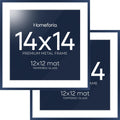 Homeforia 14x14 Picture Frame Navy Blue, High End Metal 14 x 14 Square Poster Frame with Mat 12 x 12 Photo, 14x14 Frame Matted to 12x12 Print, 14by14 Hanging Frames, Tempered Glass, Wall Kit, Set of 2