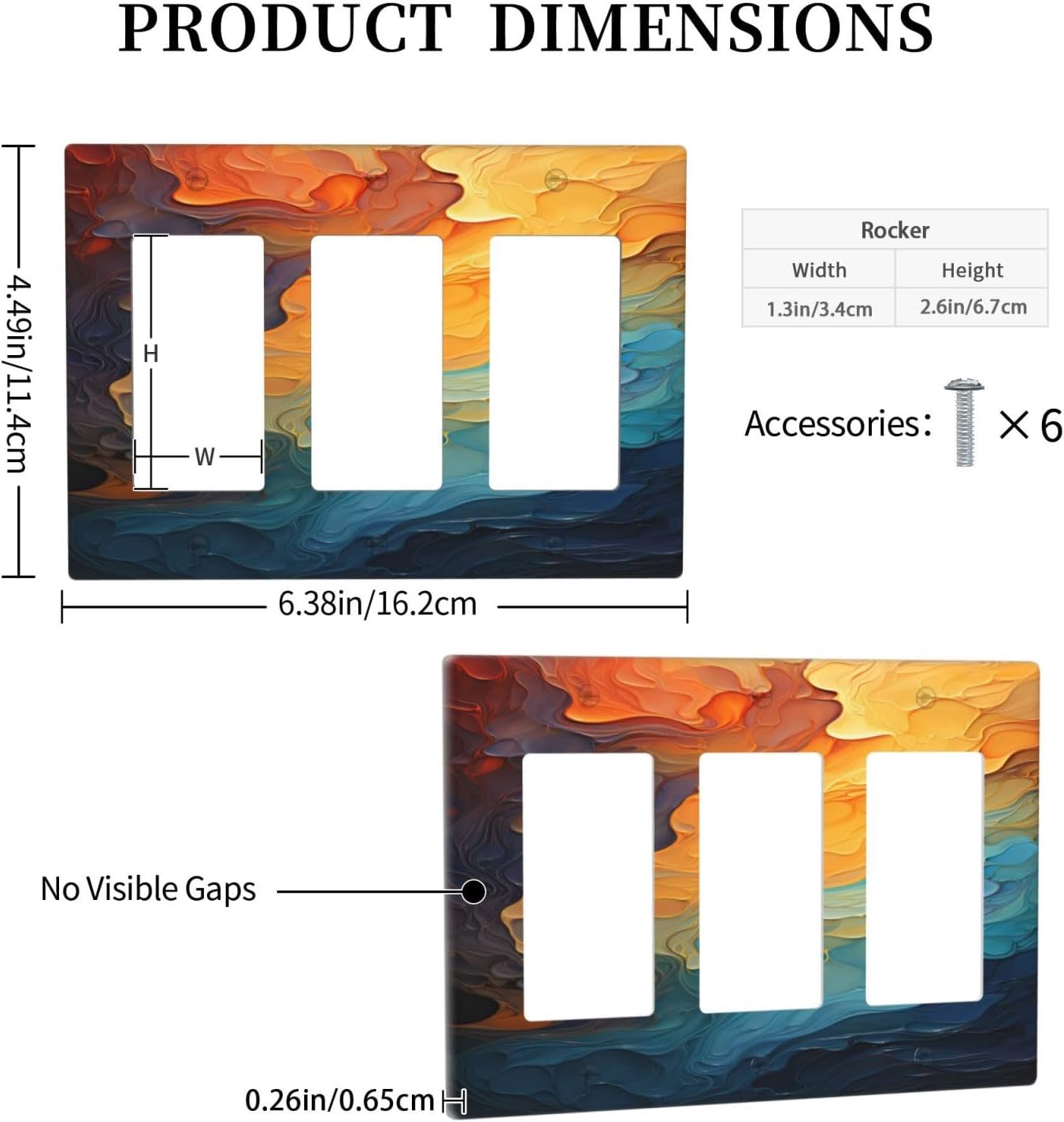 Abstract Colorful Modern Luxury Rainbow Triple Rocker Light Switch Covers 3 Gang Outlet Cover Wall Plates Decorative Switch Plates Electrical GFCI Faceplate Switchplate for Home Decor 4.49 X 6.38 IN