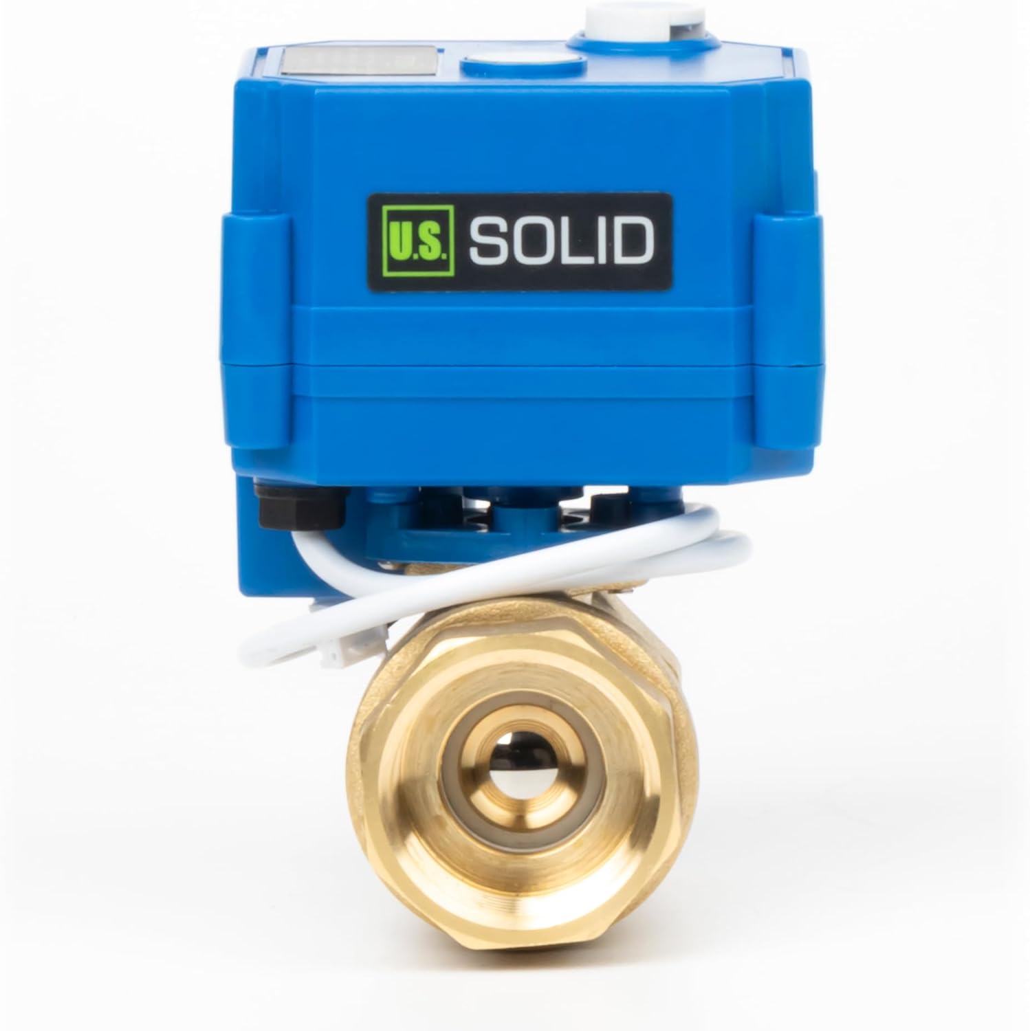 U.S. Solid Motorized Ball Valve with Manual Function - 1" Brass, Standard Port, 85-265V AC, 2-wire Automatic Return, Normally Closed