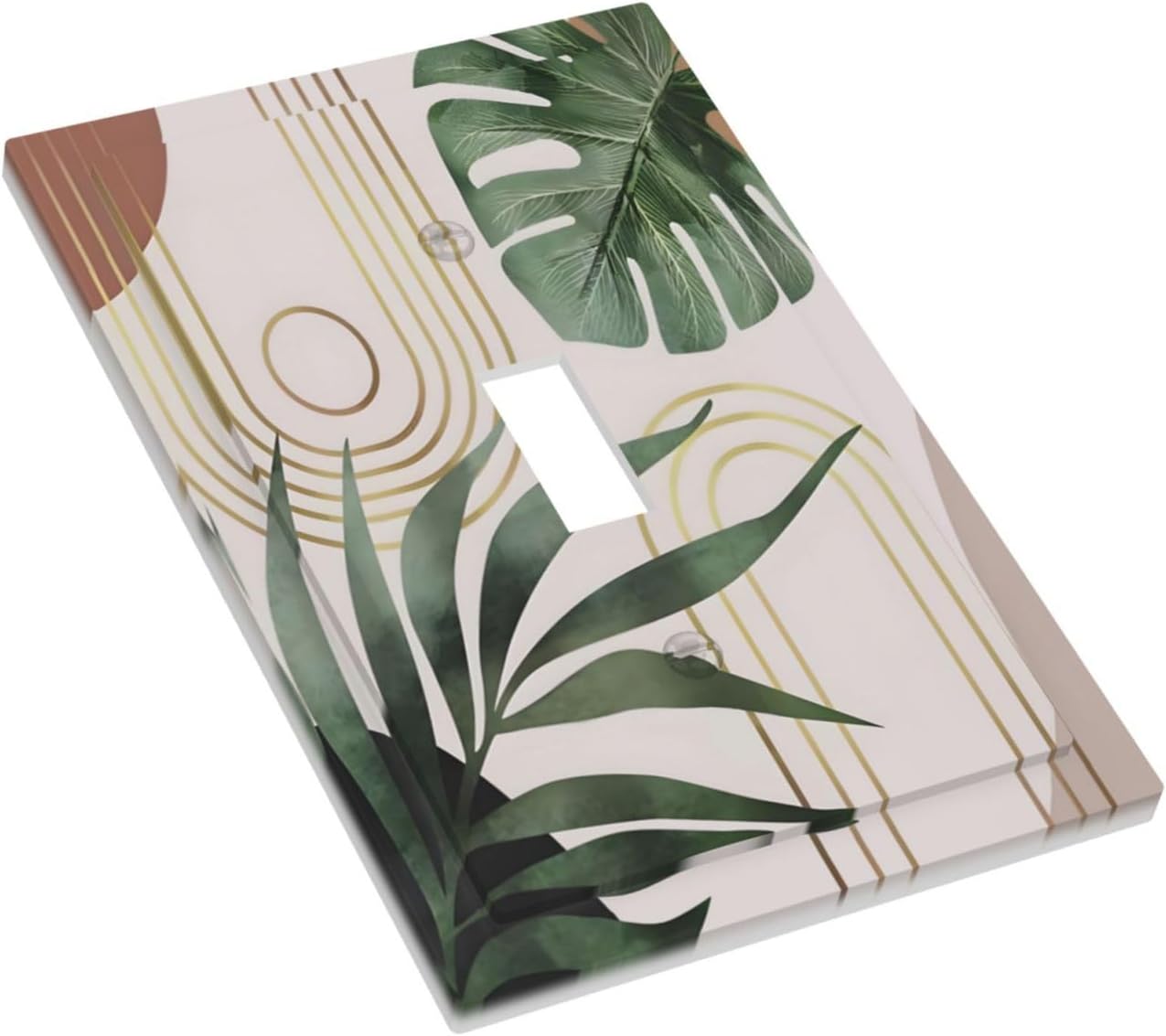 Decorative Light Switch Plate Covers Boho Mid Century Arch Green Leaves 1 Gang Light Switch Cover Plate Single Toggle Wall Plate Outlet Covers Faceplate for Bedroom Decor （ 2 Pack）
