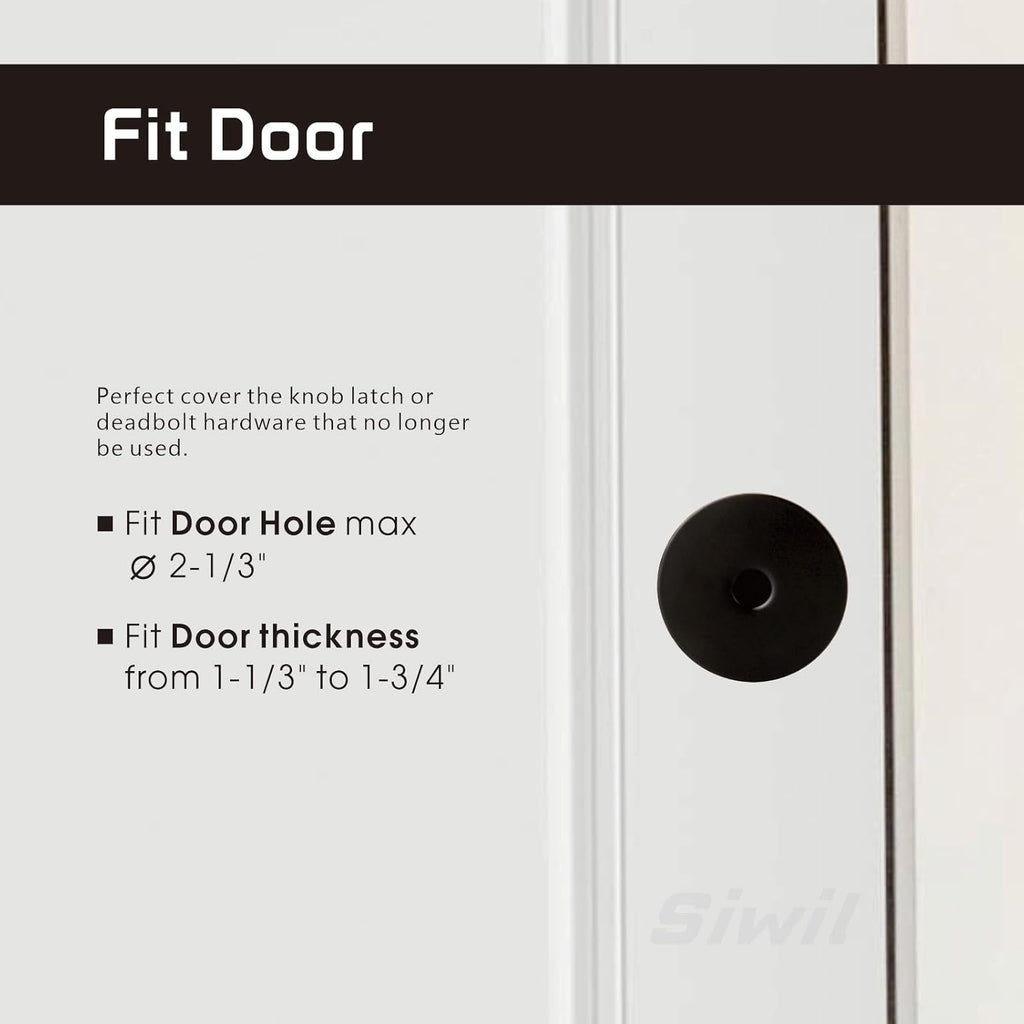 Door Hole Cover Plate Black, 2-5/8" Diameter Solid Steel, Hole Filler Plate - 1 Pack