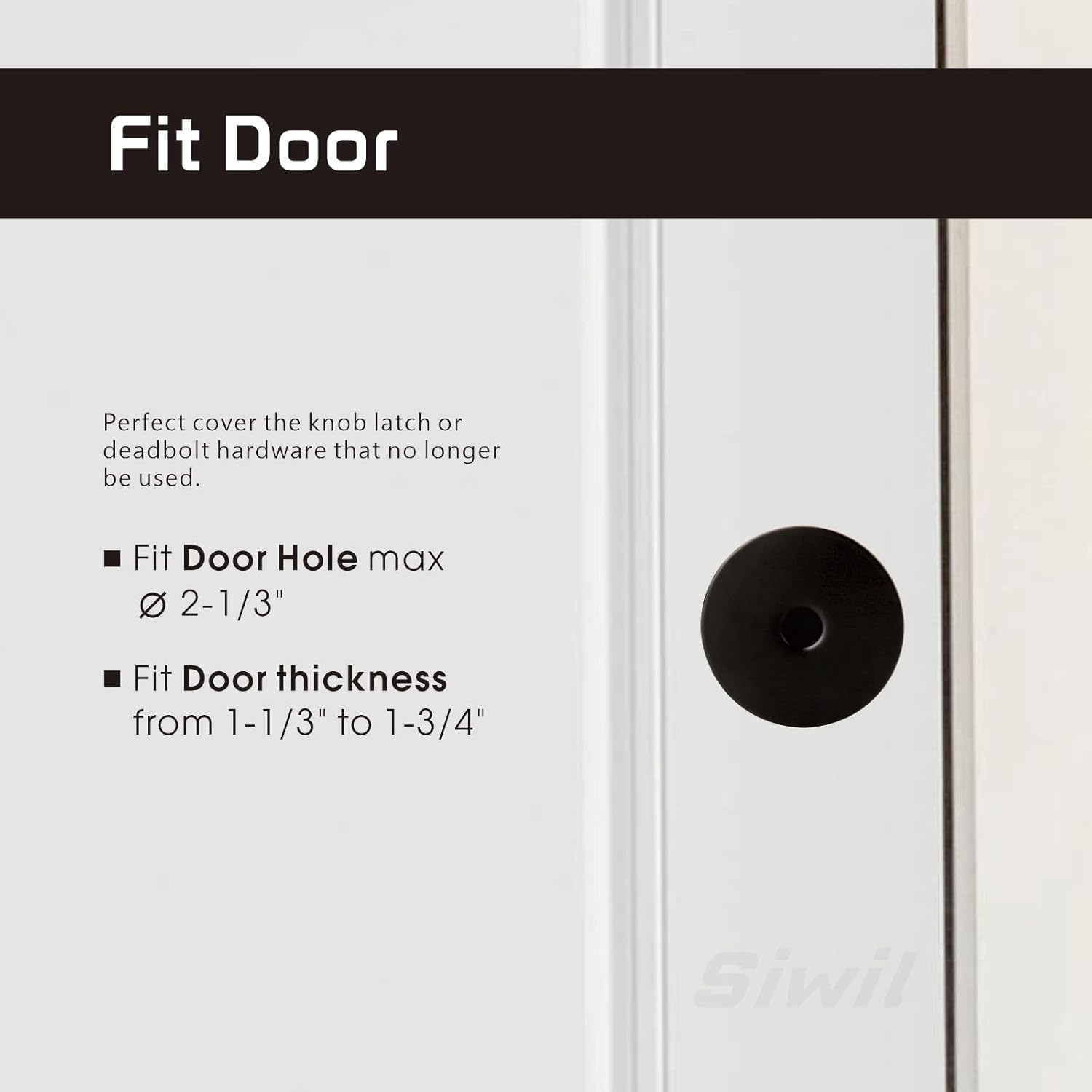 Door Hole Cover Plate, 2-5/8" Diameter Solid Steel, Hole Filler Plate (2, Matte Black)
