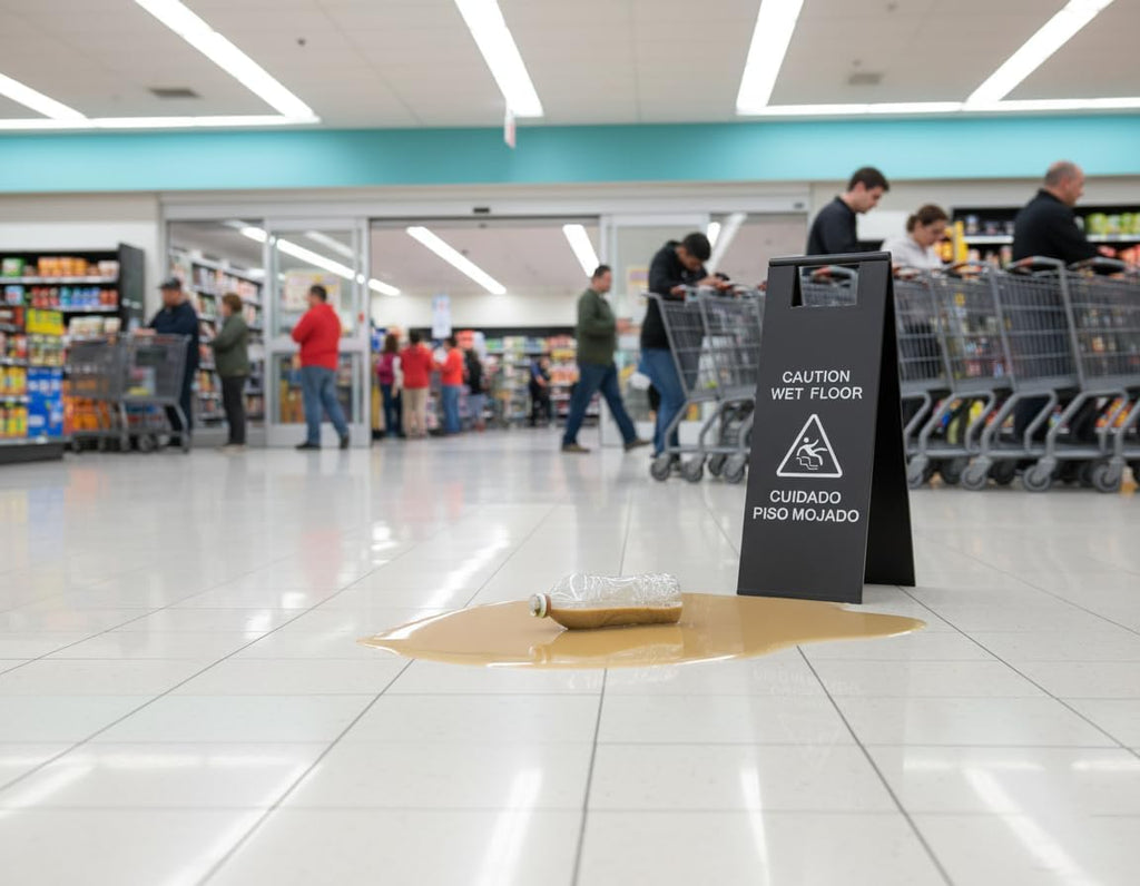 2 Pcs Wet Floor Sign, 24 Inch Black Stainless Steel Caution Wet Floor Sign Double Sided Foldable Bilingual Commercial Safety Warning for Hotel Market Restroom Restaurant Office