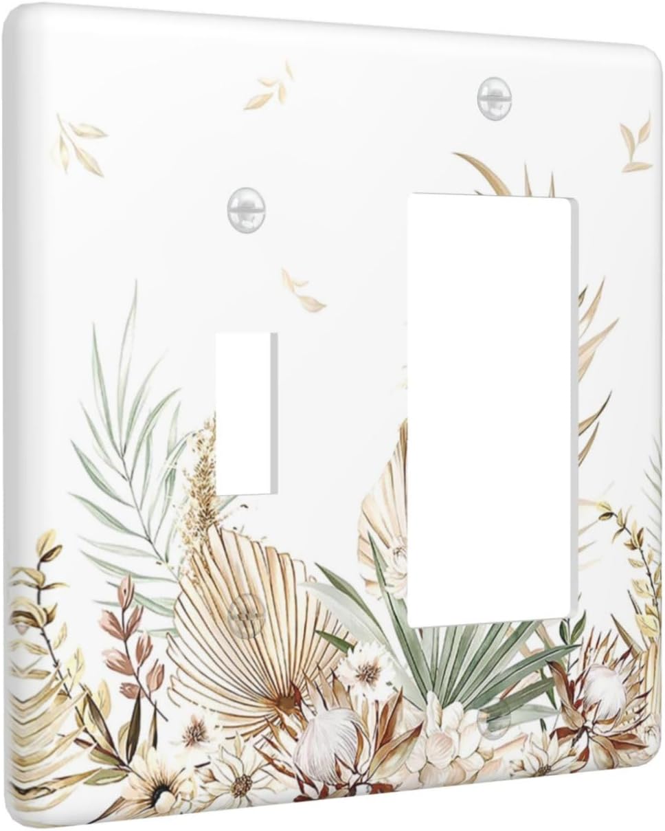 Outlet Covers Boho Leaves Watercolor Tan Leaf Floral Plant 1 Toggle 1 Rocker Combination Decorative Wall Plate Light Switch Cover Plate Electrical Switch Plates for Bedroom Home Decor
