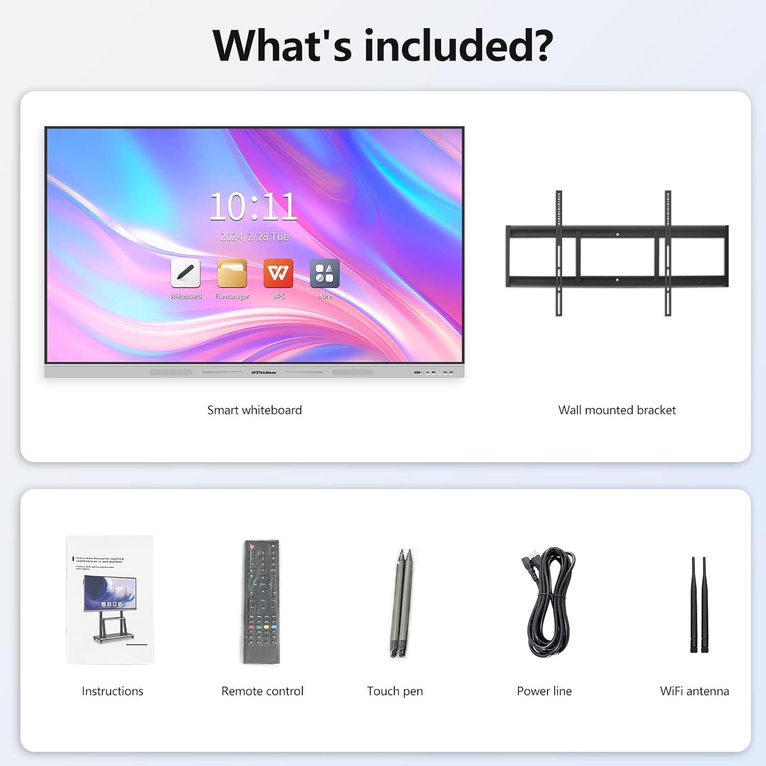 Smart Board 65 inch 4K Interactive Whiteboard Touch Screen, Digital Smart Whiteboard for Classroom and Business with Android 14.0-8+128 GB(Wall Mount Included)
