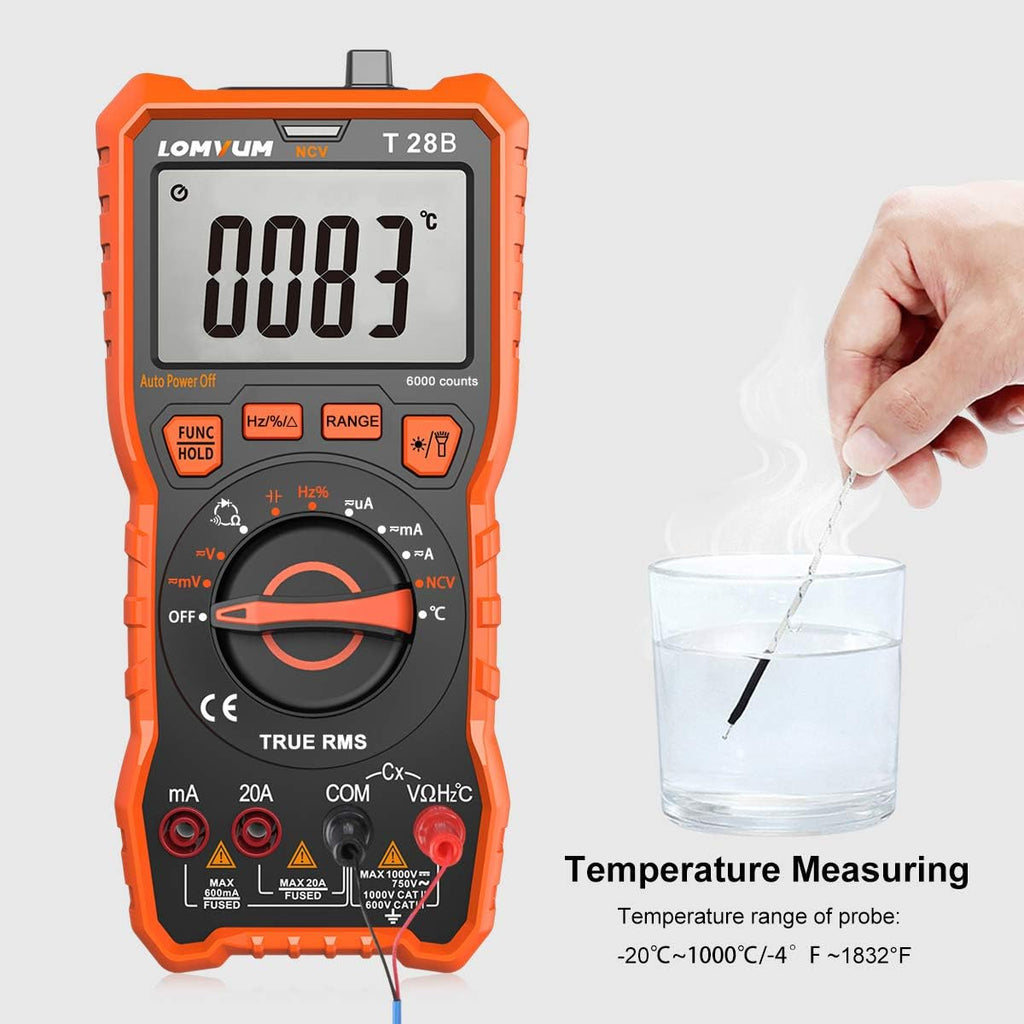 Lomvum Digital Multimeter, 6000 Counts Electrical Tester AC/DC Voltage Current Detector, NCV, Resistance, Capacitance, Diode Electronic, Duty Cycle Tester