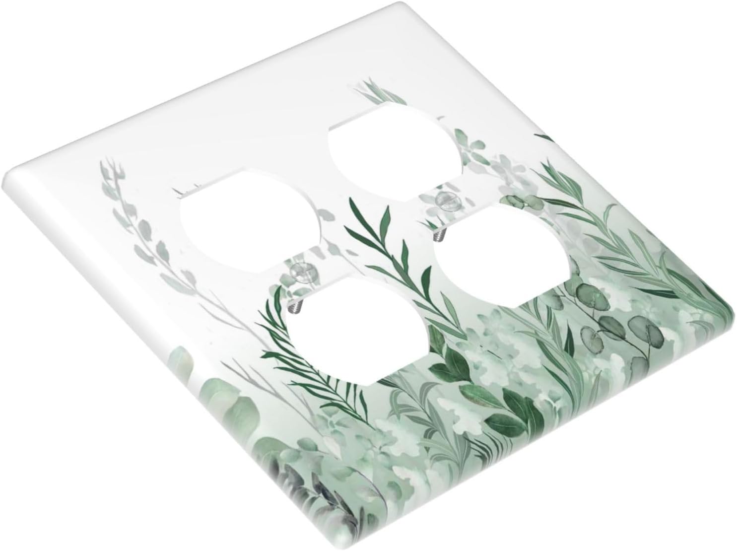 Watercolor Green Leaf Rustic Plant Eucalyptus Flowers Outlet Covers 2 Gang Double Duplex Decorative Light Switch Covers Electrical Wallplates Socket Faceplate for Bed Room Living Room Decor