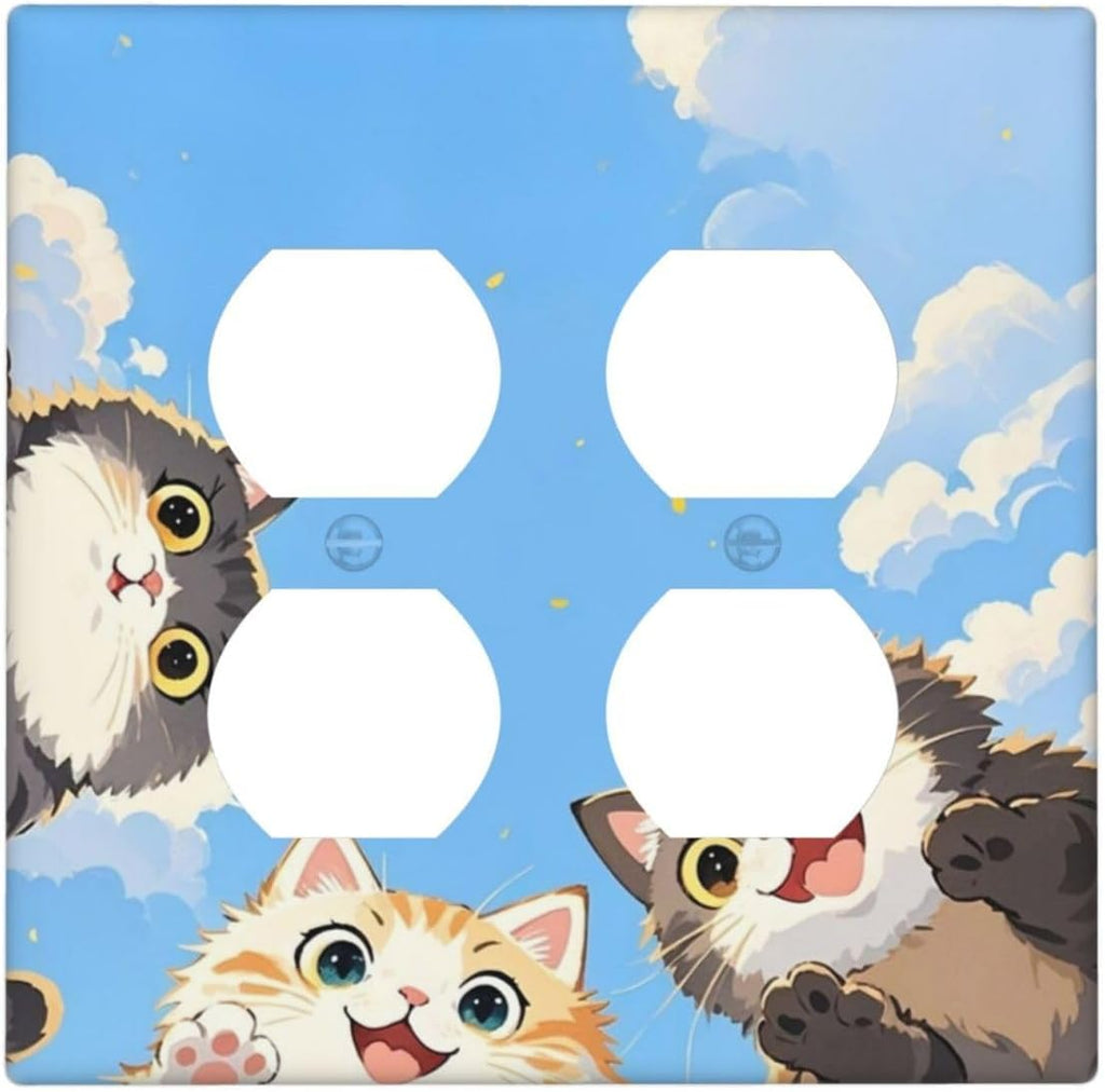 Outlet Covers Orange Gray Cute Cat Sky Cloud Cat S Paw 2 Gang Double Duplex Decorative Light Switch Covers Electrical Wallplates Socket Faceplate For Kids Room Nursery Decor