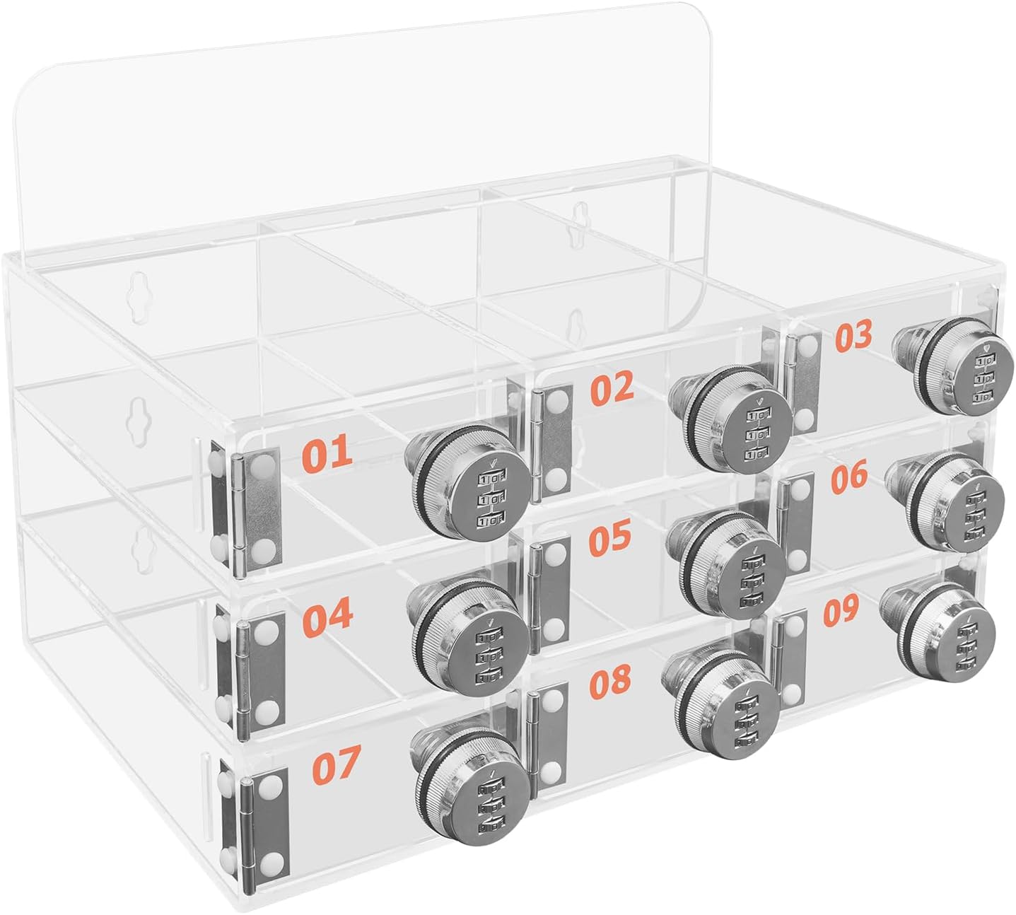 Cell Phone Locker Box 9 Slots Cell Phone Organizer Cabinet with Combination Locks Wall-Mounted Locking Cell Phone Storage Box for Classroom Office,Shool,Office (9 Slots, Wood+Acrylic)