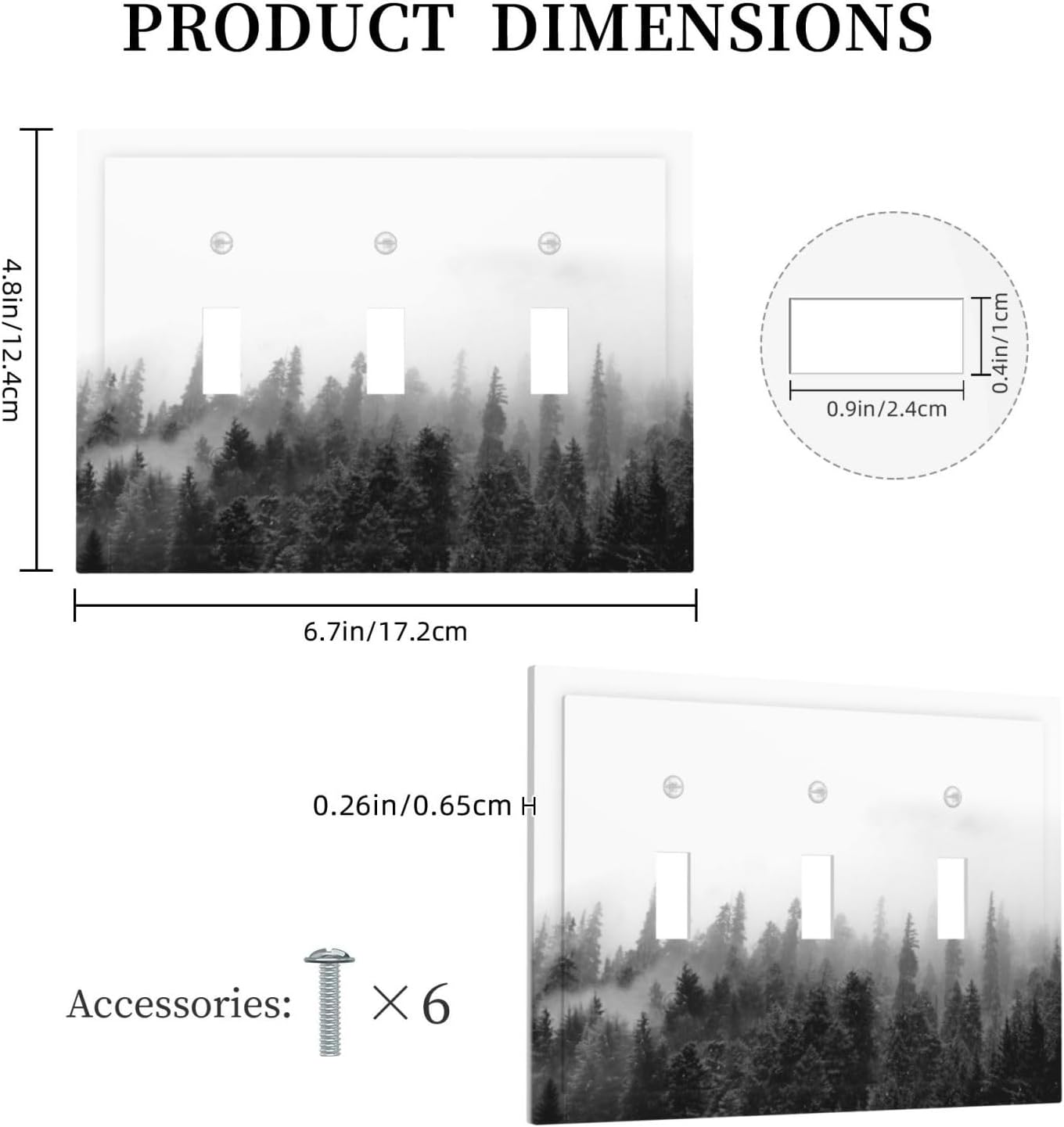 Decorative Switch Plates Fores Black White Landscape Misty Woods 3 Gang Wall Plate Triple Toggle Light Switch Cover Faceplate Electrical Wall Panels For Farmhouse Cabin Decor