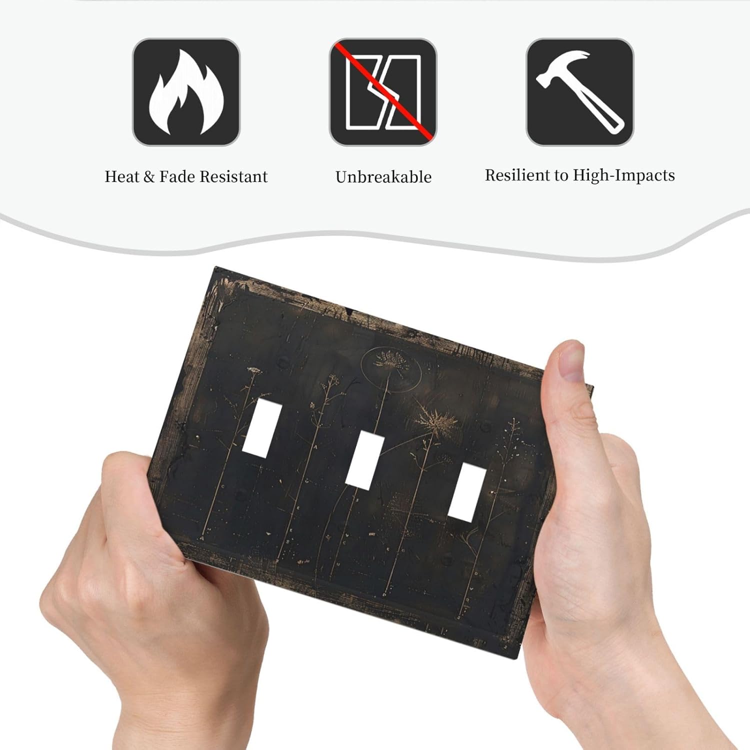 Decorative Light Switch Cover Plate Black And White Dandelion Art Vintage Wood Grain 3 Gang Wall Plate Triple Toggle Switch Plate Covers Electrical Outlet Cover for Farmhouse Cabin Decor