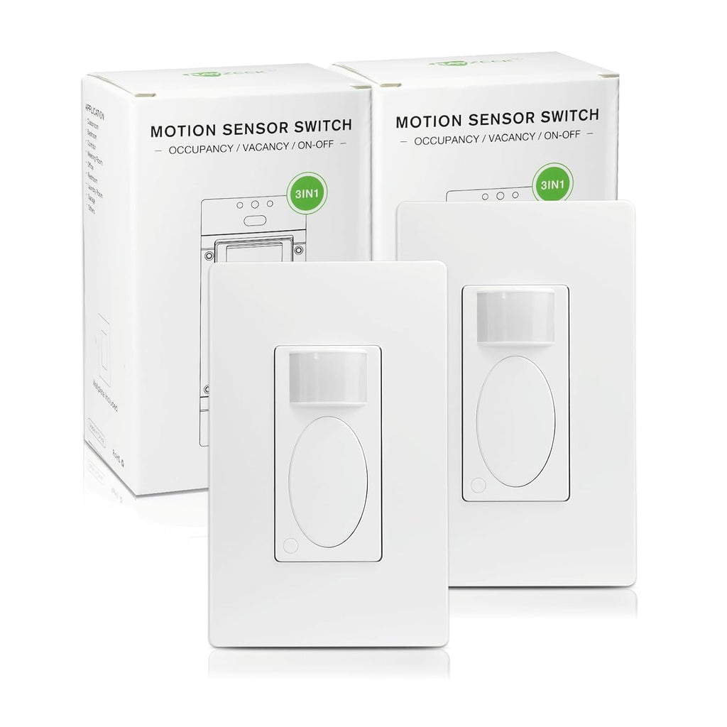 RAYZEEK PIR Motion Sensor Light Switch,Single-Pole Motion Activated Wall Switch, No Neutral Required,On/Off Override,PC Fireproof&UL Listed,2 Pack