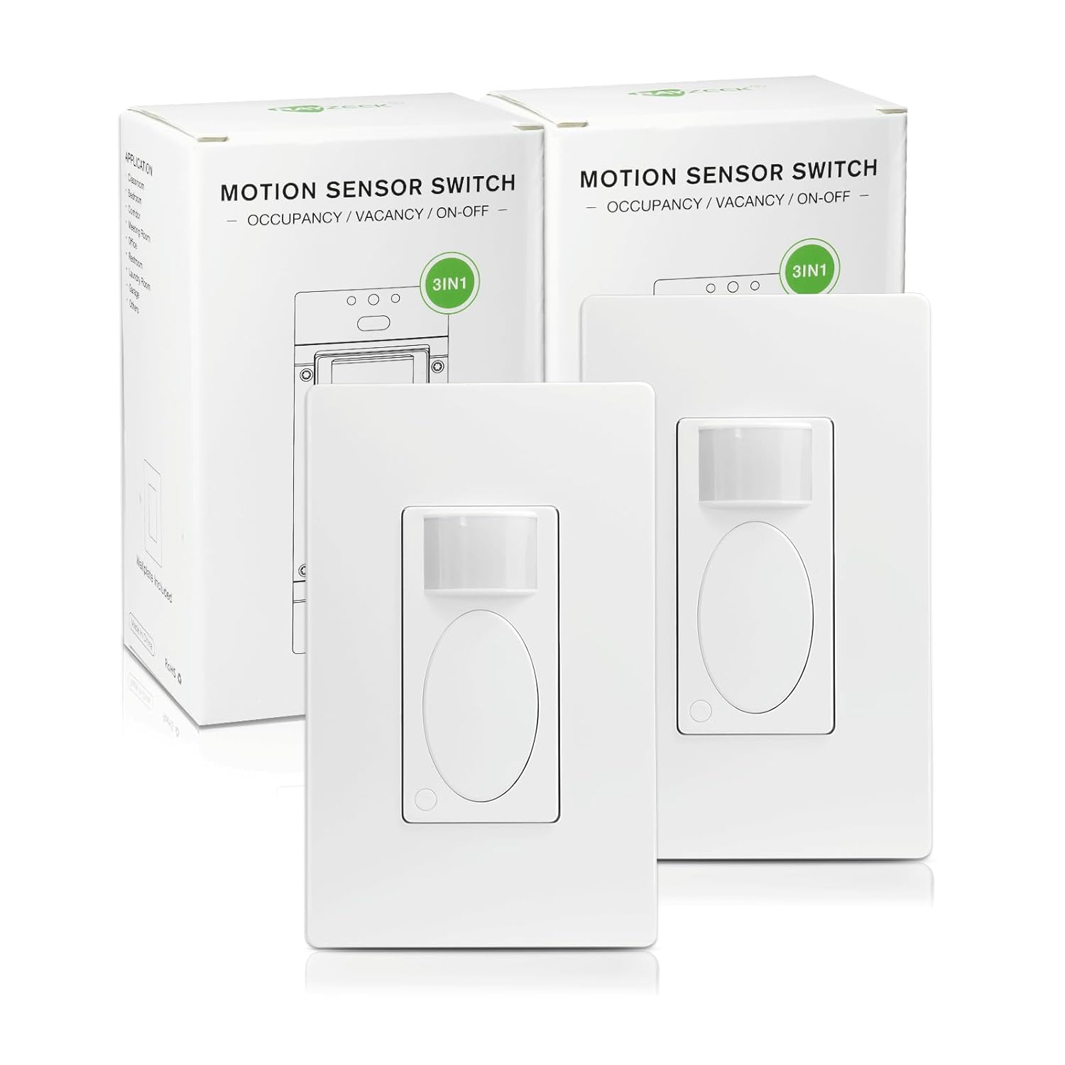 RAYZEEK PIR Motion Sensor Light Switch,Single-Pole Motion Activated Wall Switch, No Neutral Required,On/Off Override,PC Fireproof&UL Listed,2 Pack