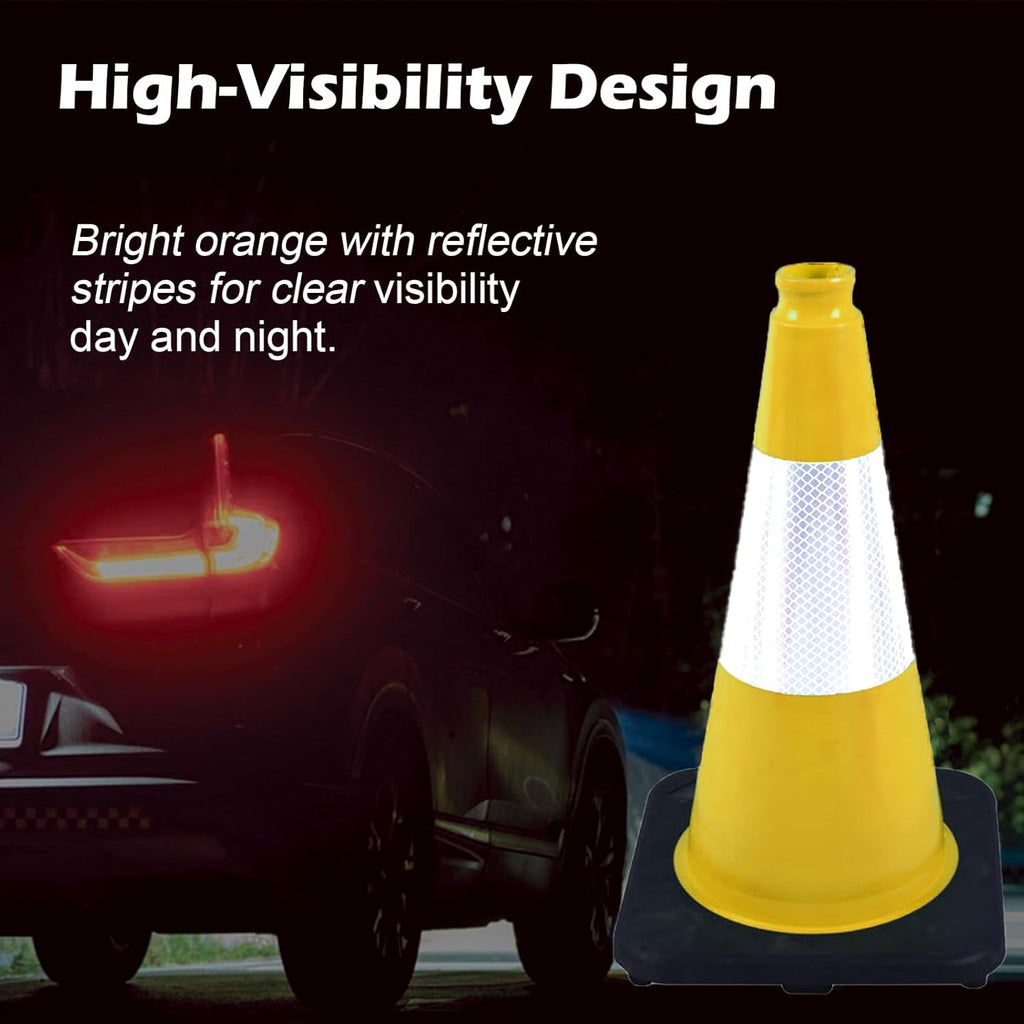 8 Pack 18 Inch Yellow Traffic Cones Black Base Durable, Training Markers for Basketball Drills, School Playground, Field Boundary (8, Yellow, 18 Inch)