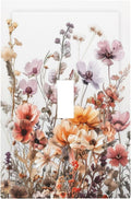 Boho Nursery Wildflower Flora Vintage Flower Decorative Light Switch Cover 1 Gang Single Toggle Device Electrical Faceplate Switchplates Decorator Outlet Wall Plate for Bedroom Living Room Decor