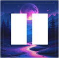 Purple Cyberpunk River Full Moon Mountain Forest Decorative Outlet Covers 2 Gang Double GFCI Rocker Light Switch Cover Plate Electrical Wall Panels for Bedroom Bathroom Decor