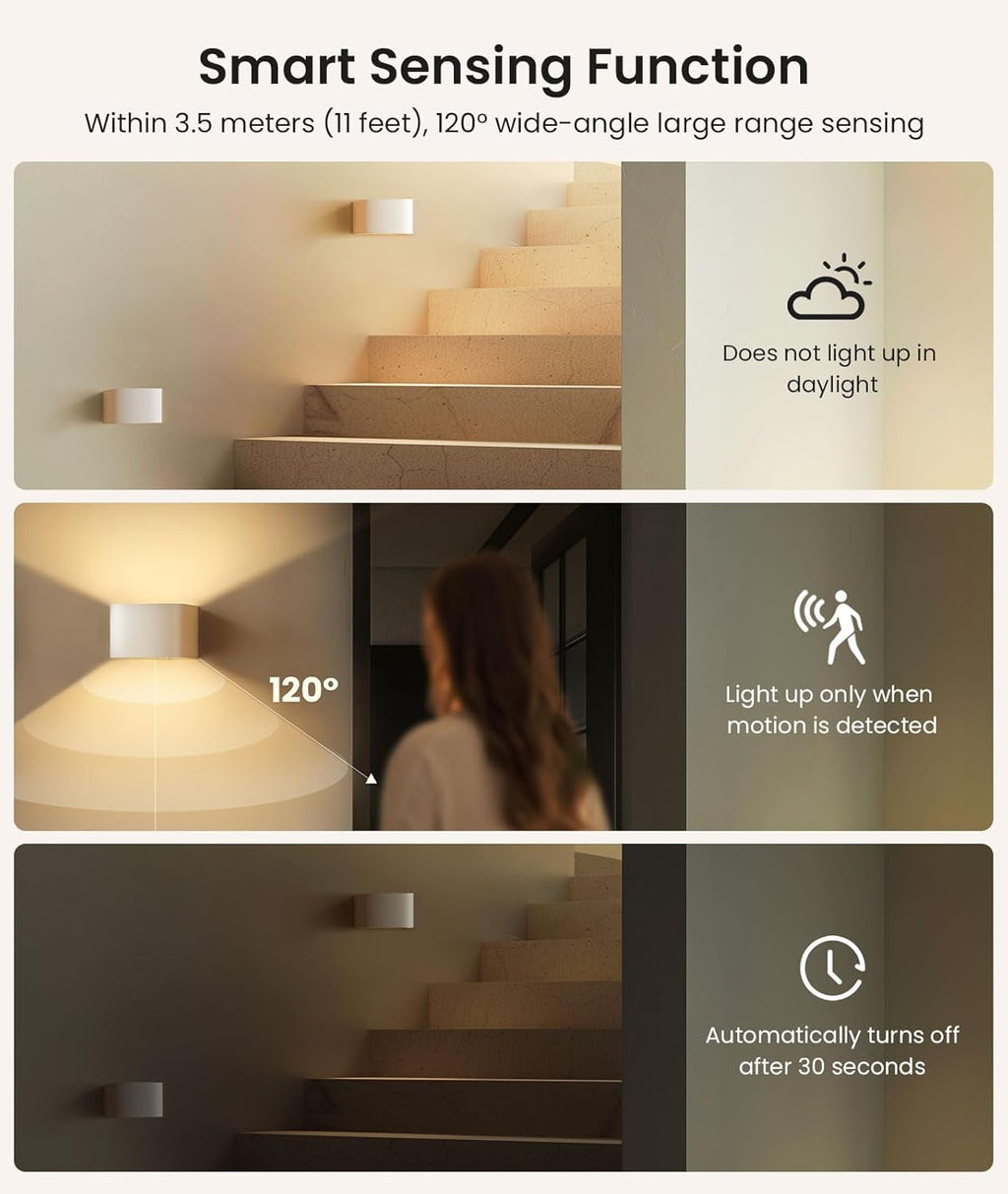 FULEN Motion Sensor Wall Light with Remote Control 3 Colors Wireless Wall Lamp LED Indoor Up and Down Wall Sconce 5000mAh Rechargeable Battery Powered Wall Lamps Brightness Adjustable, White 1 Pack